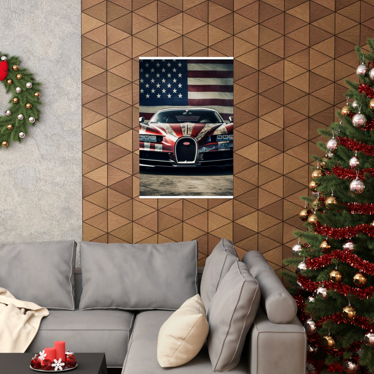 Premium Matte Vertical Posters American Flag Background Bugatti 3