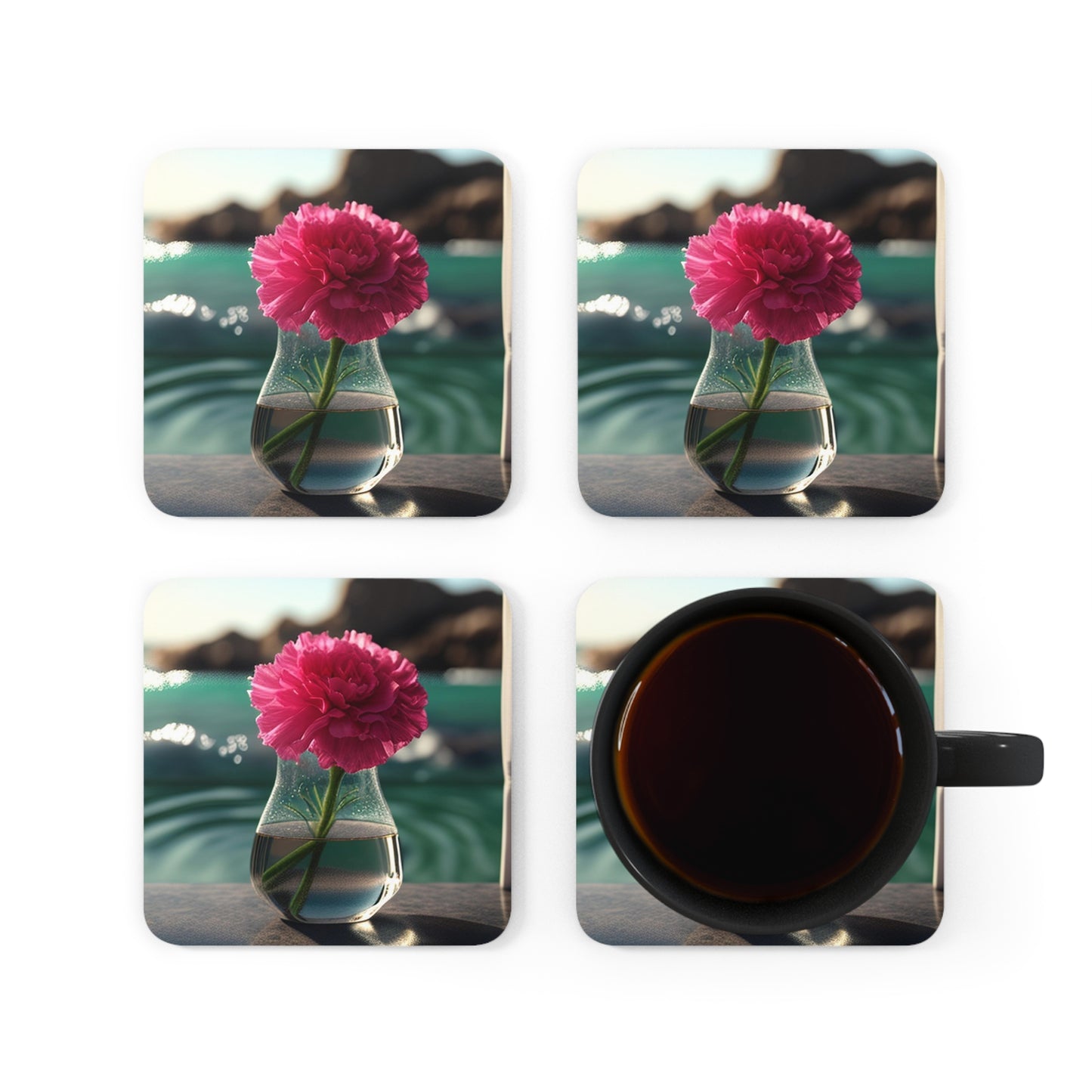 Corkwood Coaster Set Carnation 4