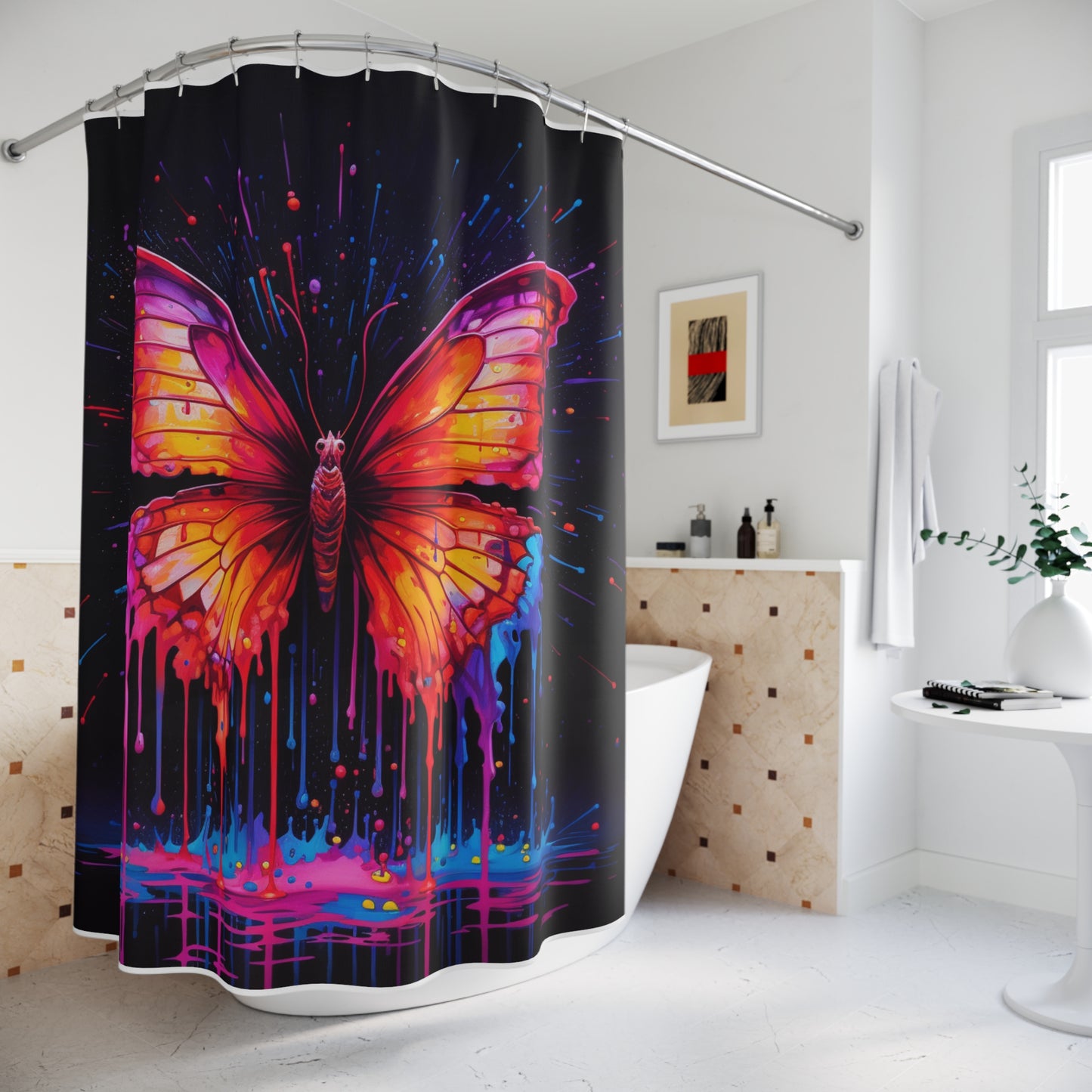 Polyester Shower Curtain Pink Butterfly Flair 4