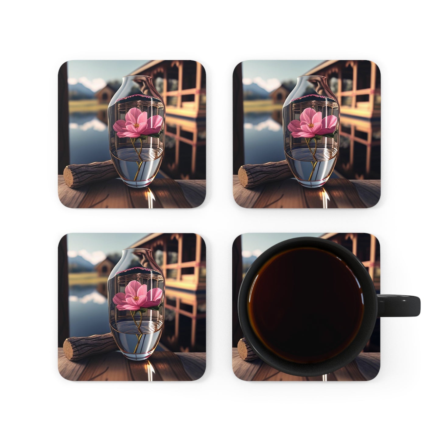 Corkwood Coaster Set Pink Magnolia 4