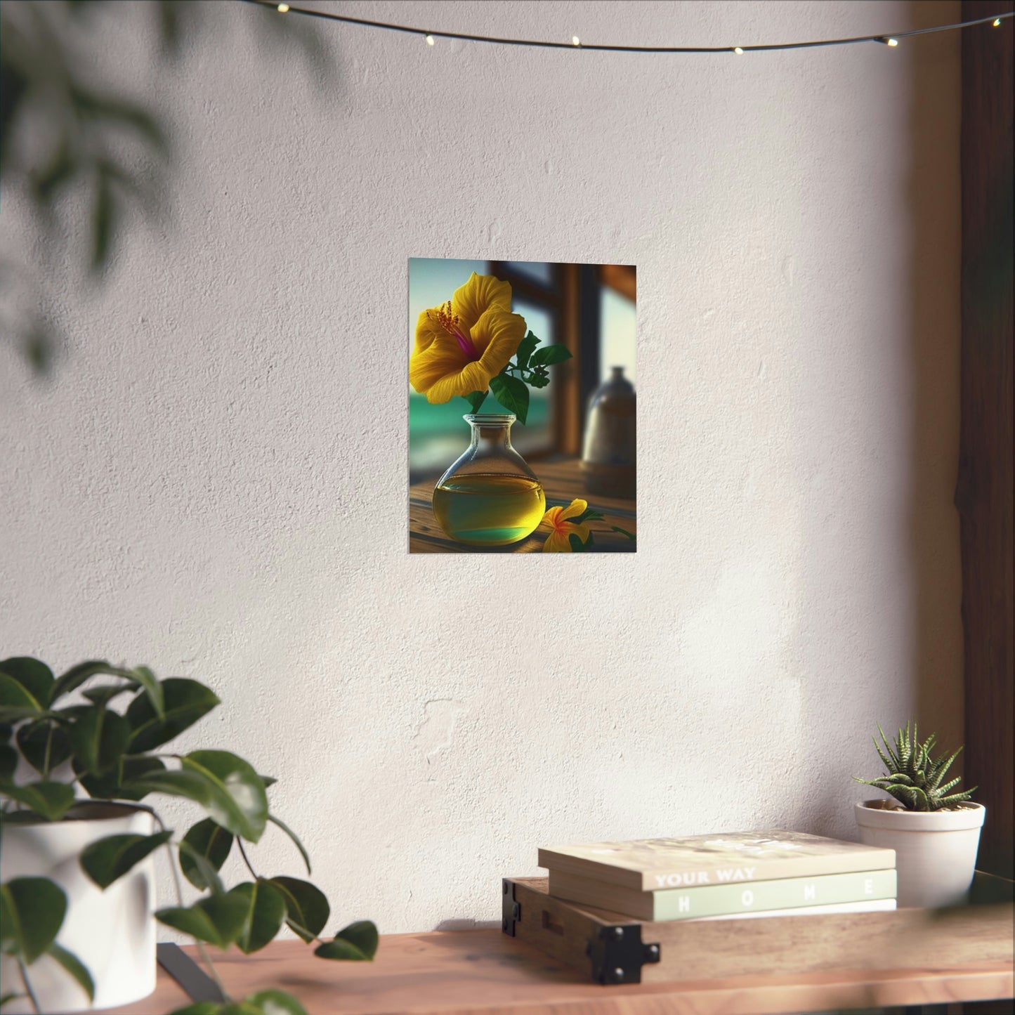 Premium Matte Vertical Posters Yellow Hibiscus Wood 1