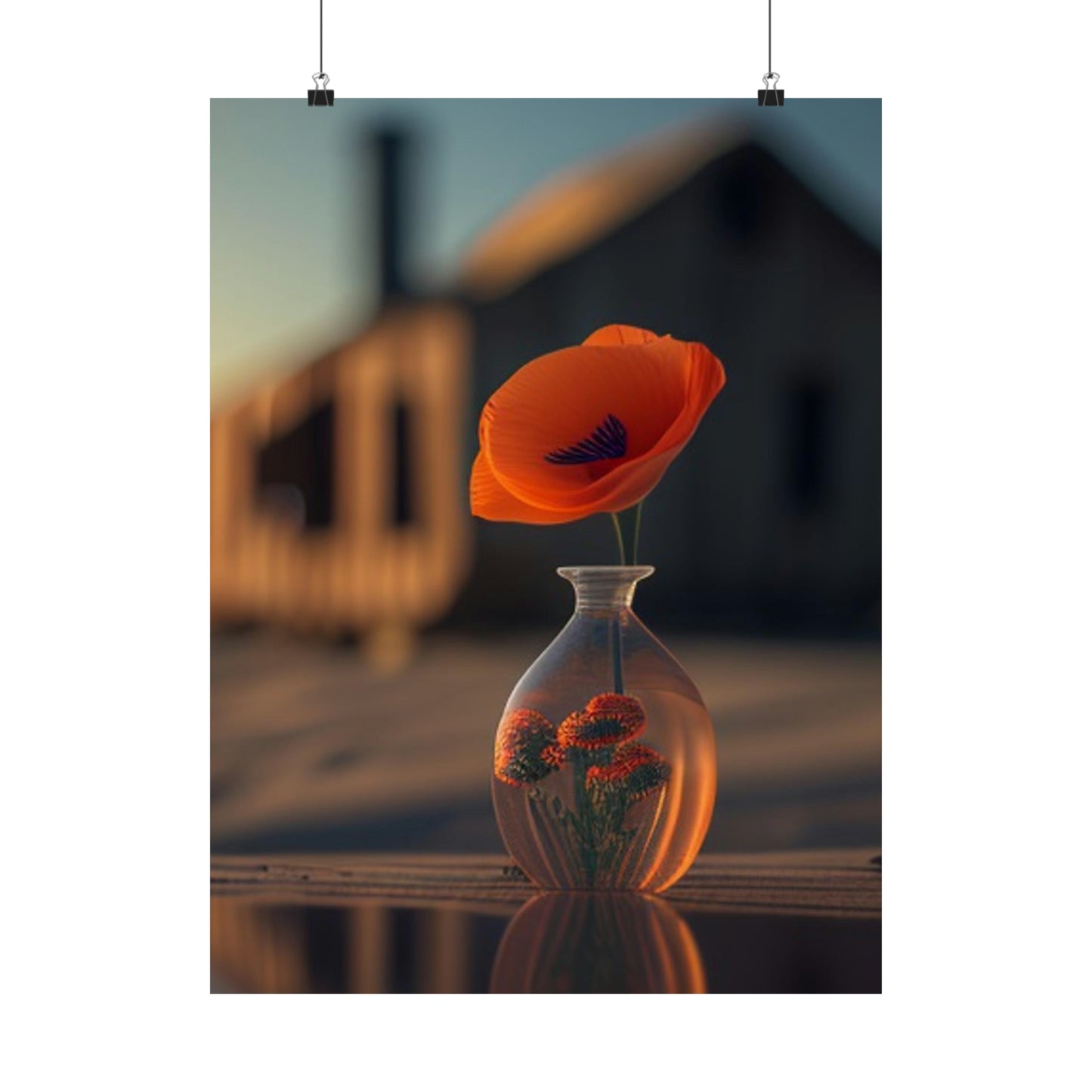 Premium Matte Vertical Posters Orange Poppy in a Vase 3