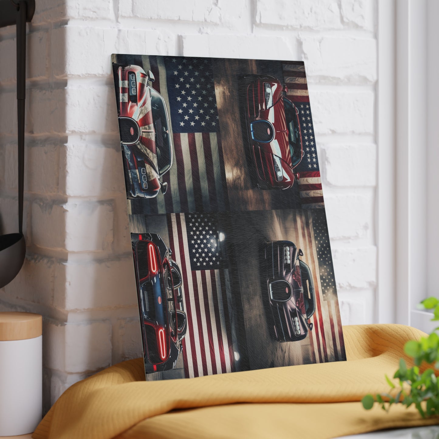 Glass Cutting Board American Flag Background Bugatti 5