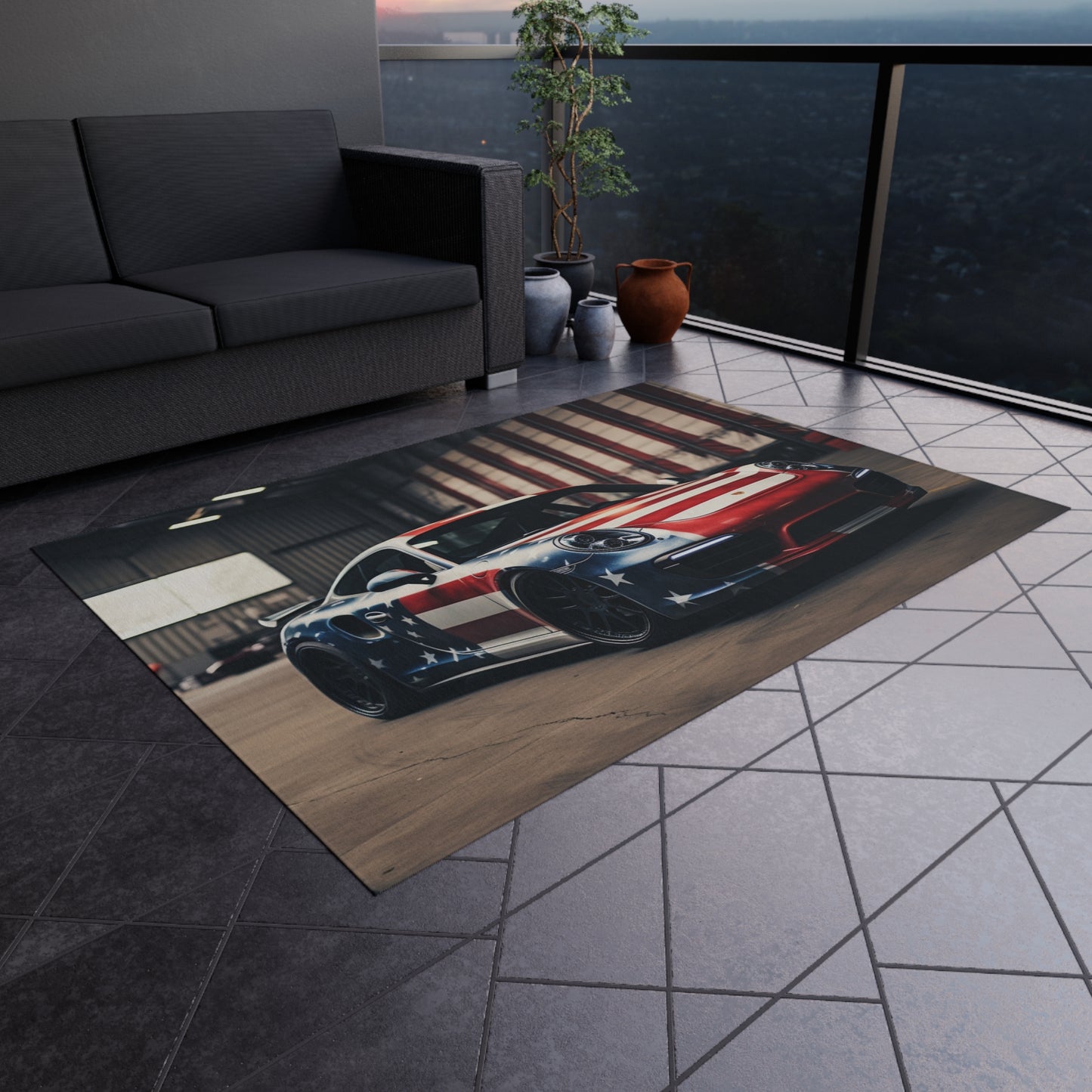 Outdoor Rug  American Flag Porsche 2