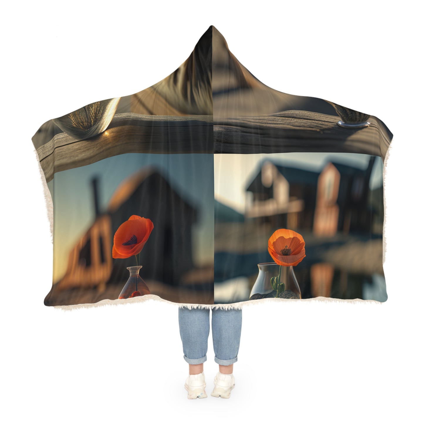 Snuggle Hooded Blanket Orange Poppy in a Vase 5