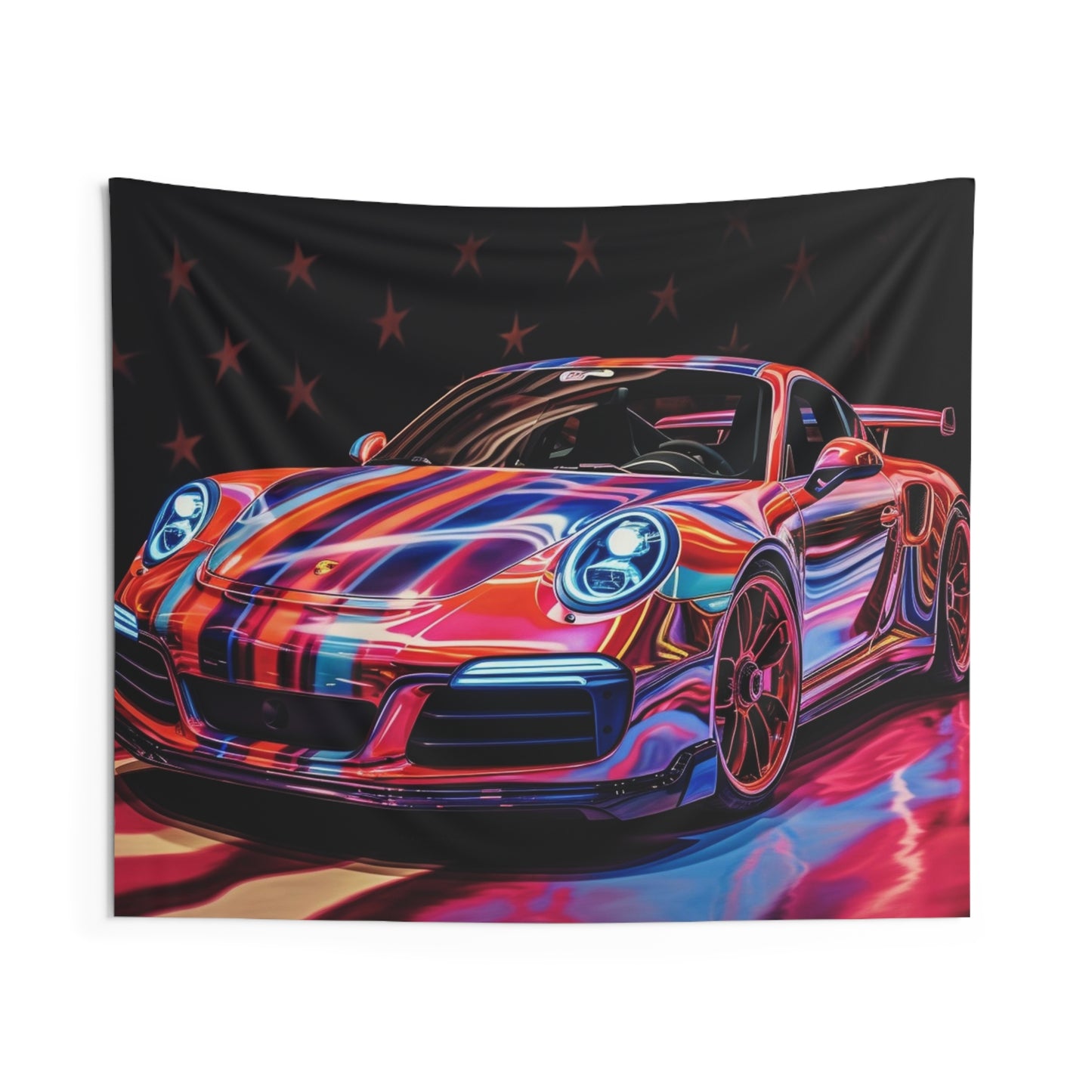 Indoor Wall Tapestries American Flag Colored Porsche 3