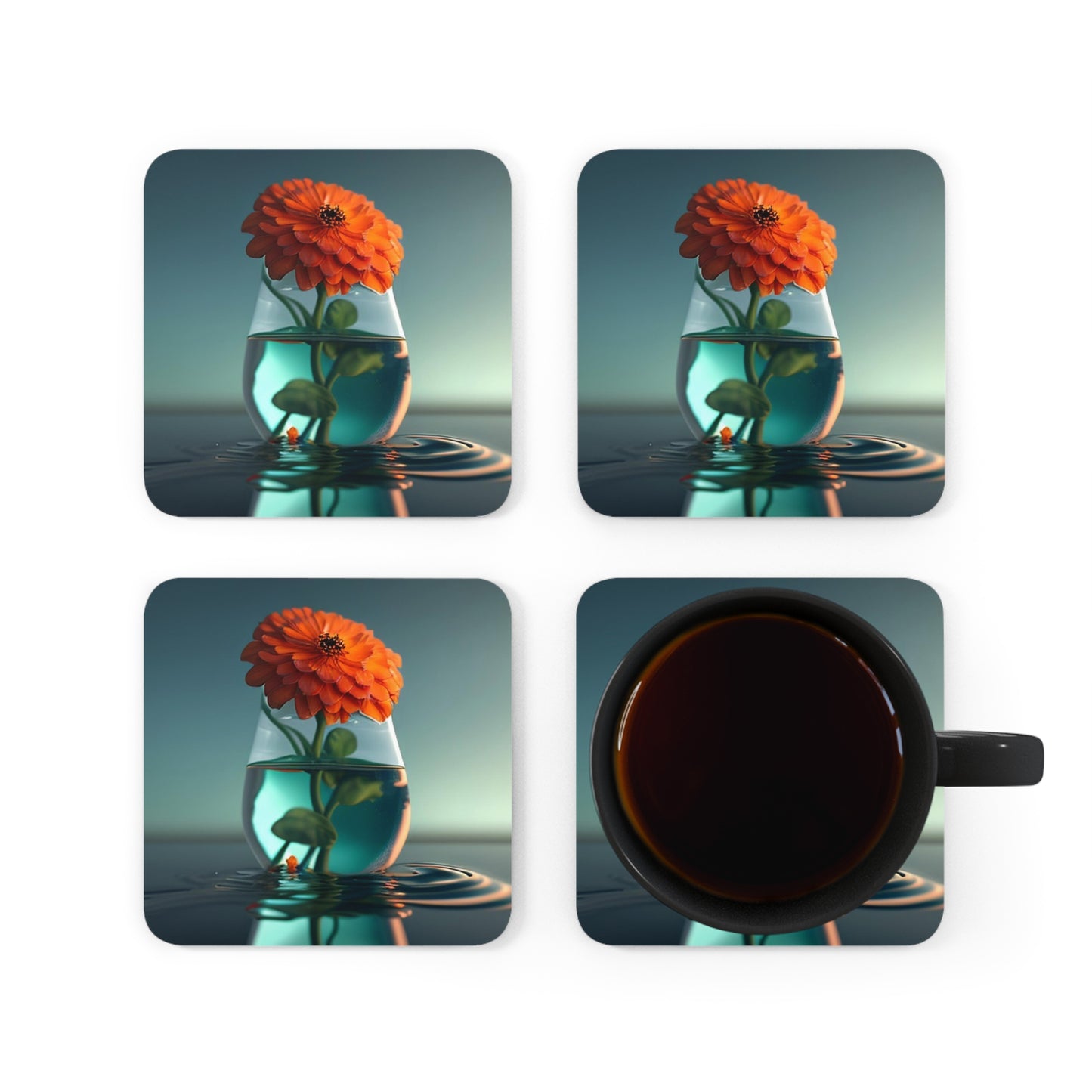 Corkwood Coaster Set Orange Zinnia 1