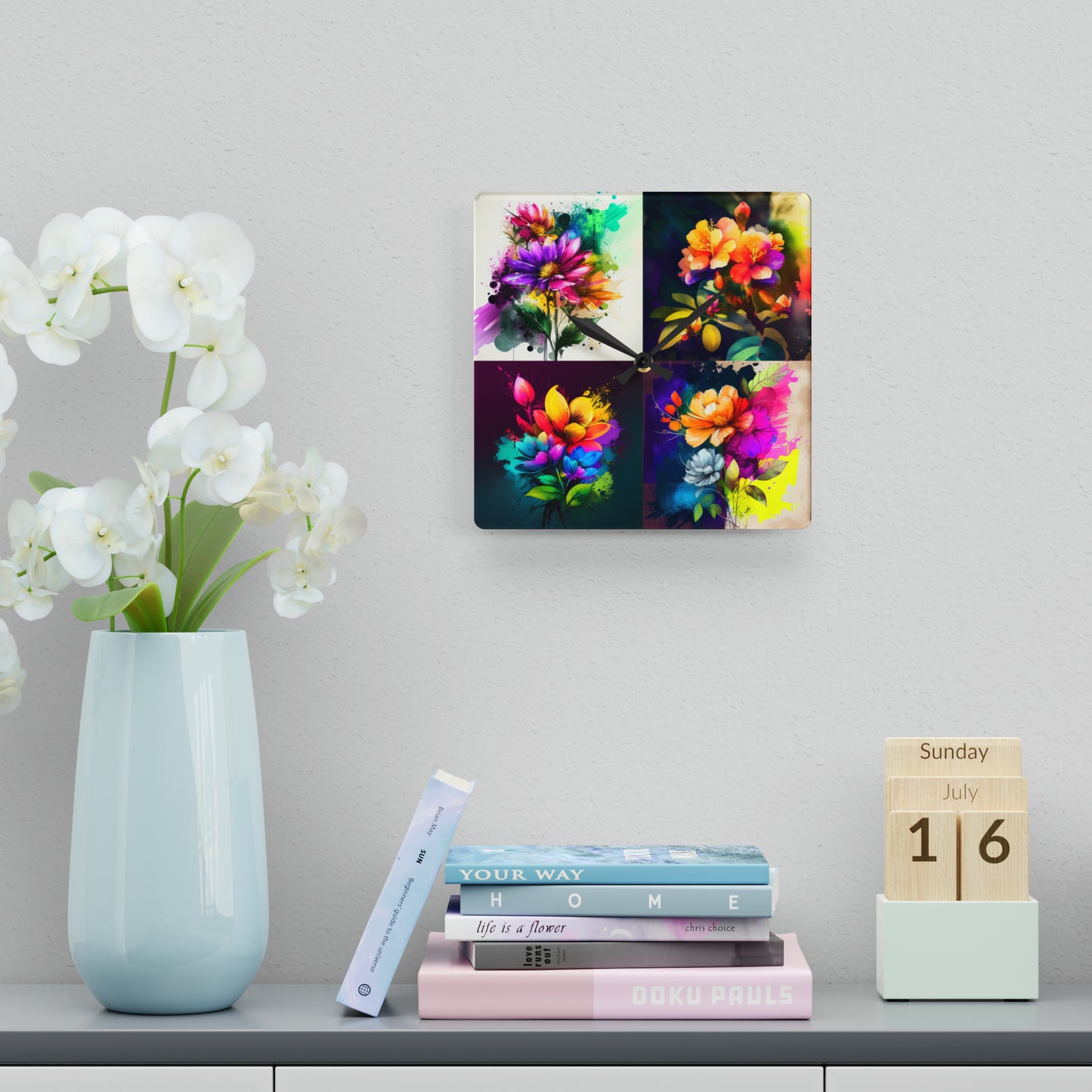 Acrylic Wall Clock Bright Spring Flowers 5