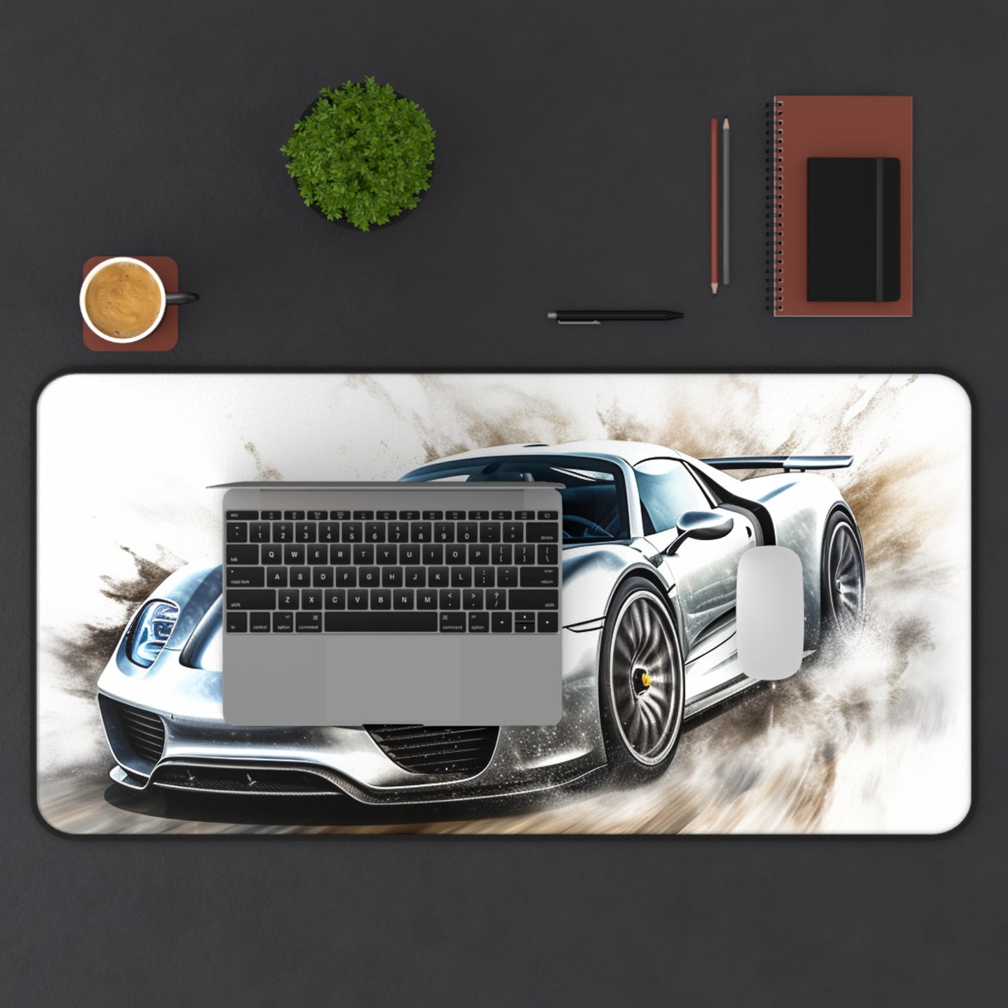 Desk Mat 918 Spyder white background driving fast with water splashing 2