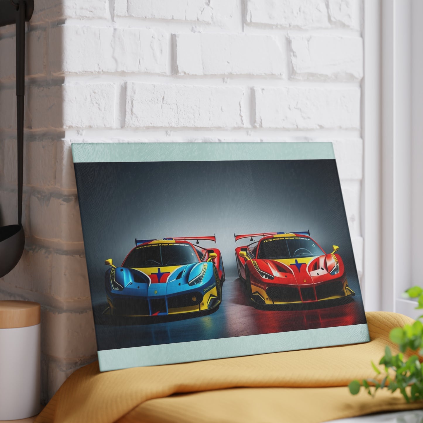 Glass Cutting Board Ferrari Red Blue 2