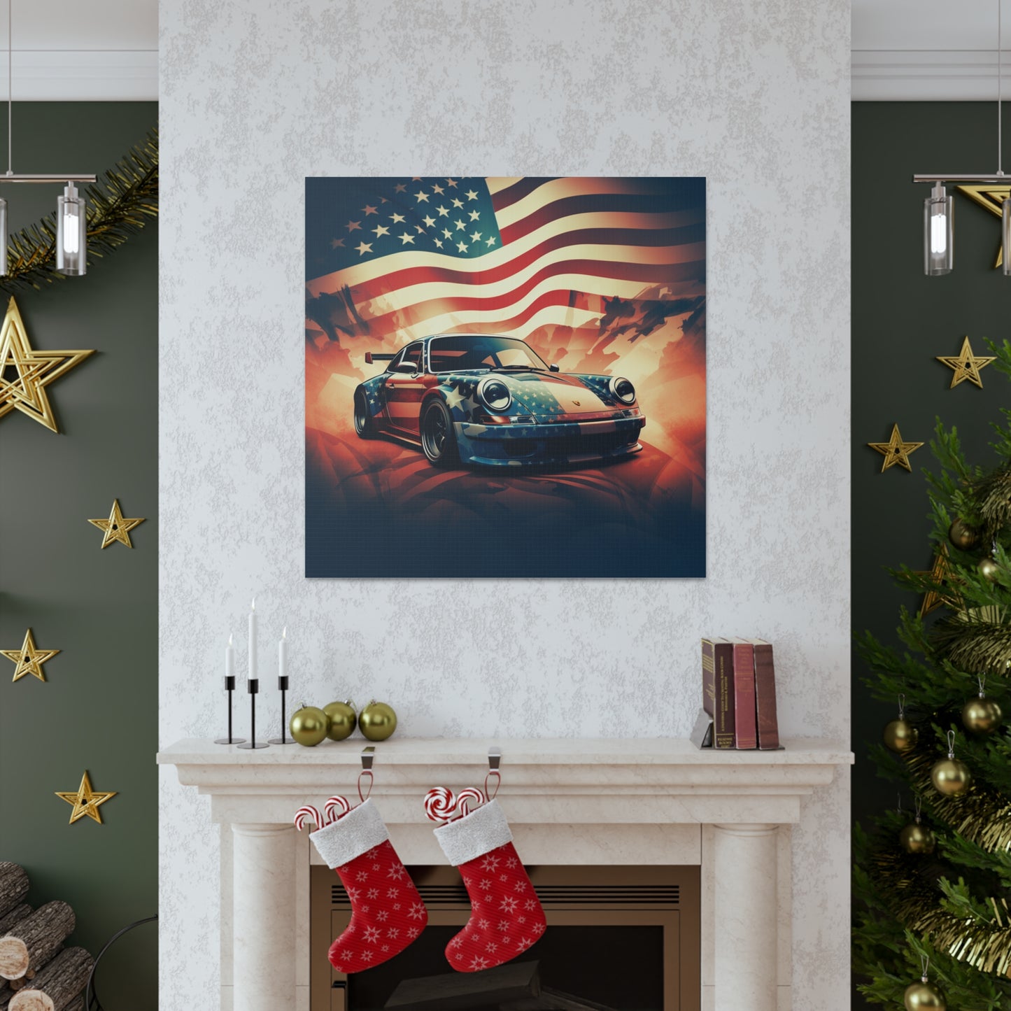 Canvas Gallery Wraps Abstract American Flag Background Porsche 4