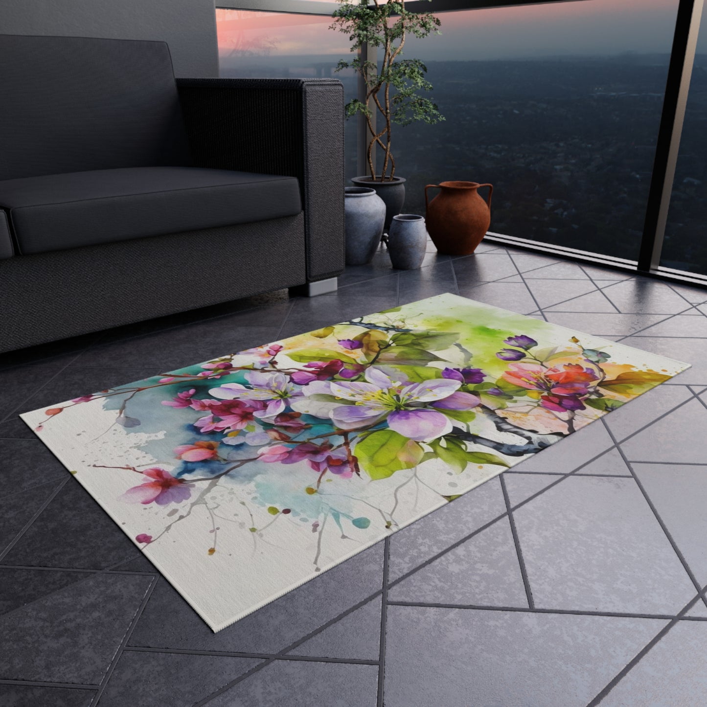 Outdoor Rug  Mother Nature Bright Spring Colors Realistic Watercolor 4