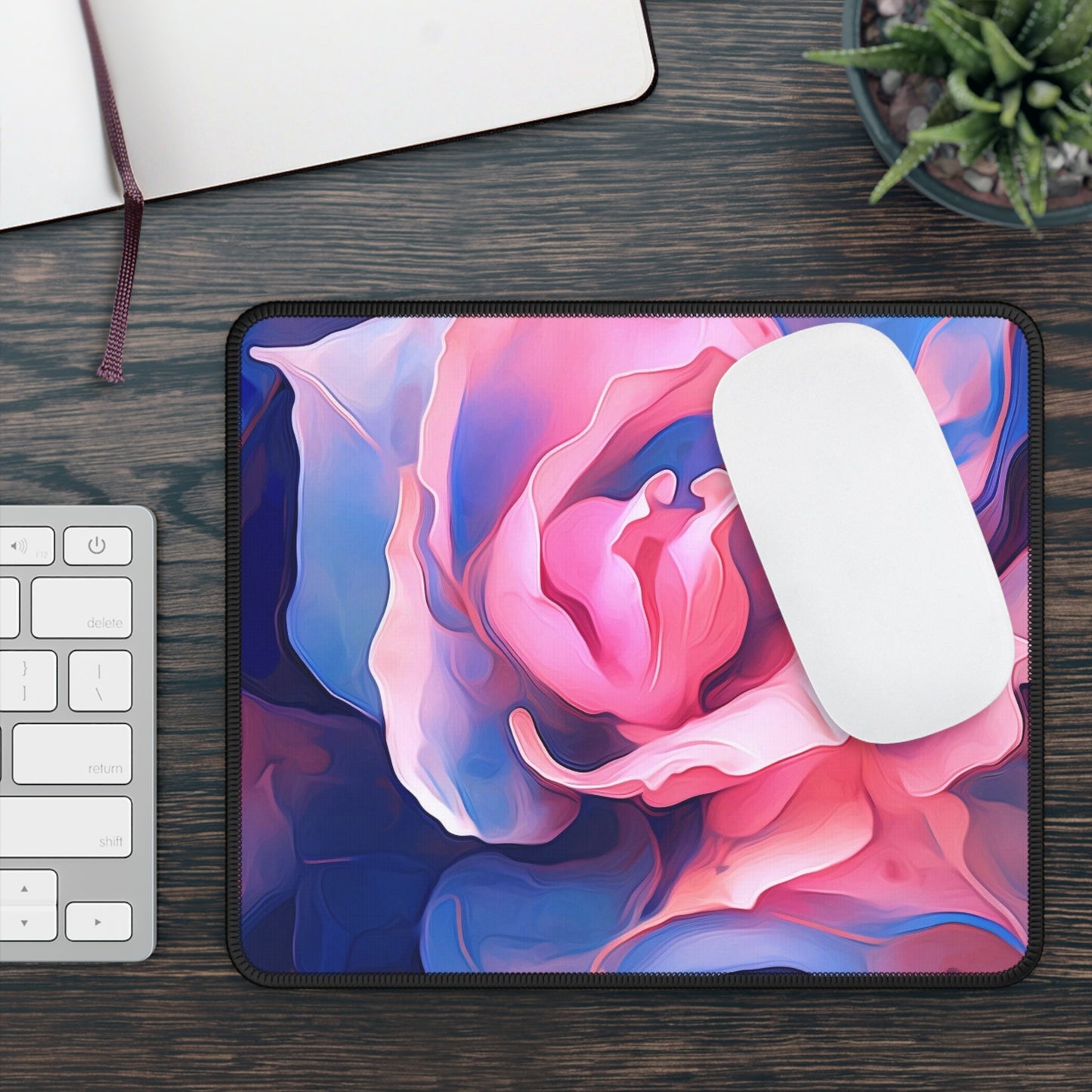 Gaming Mouse Pad  Pink & Blue Tulip Rose 1