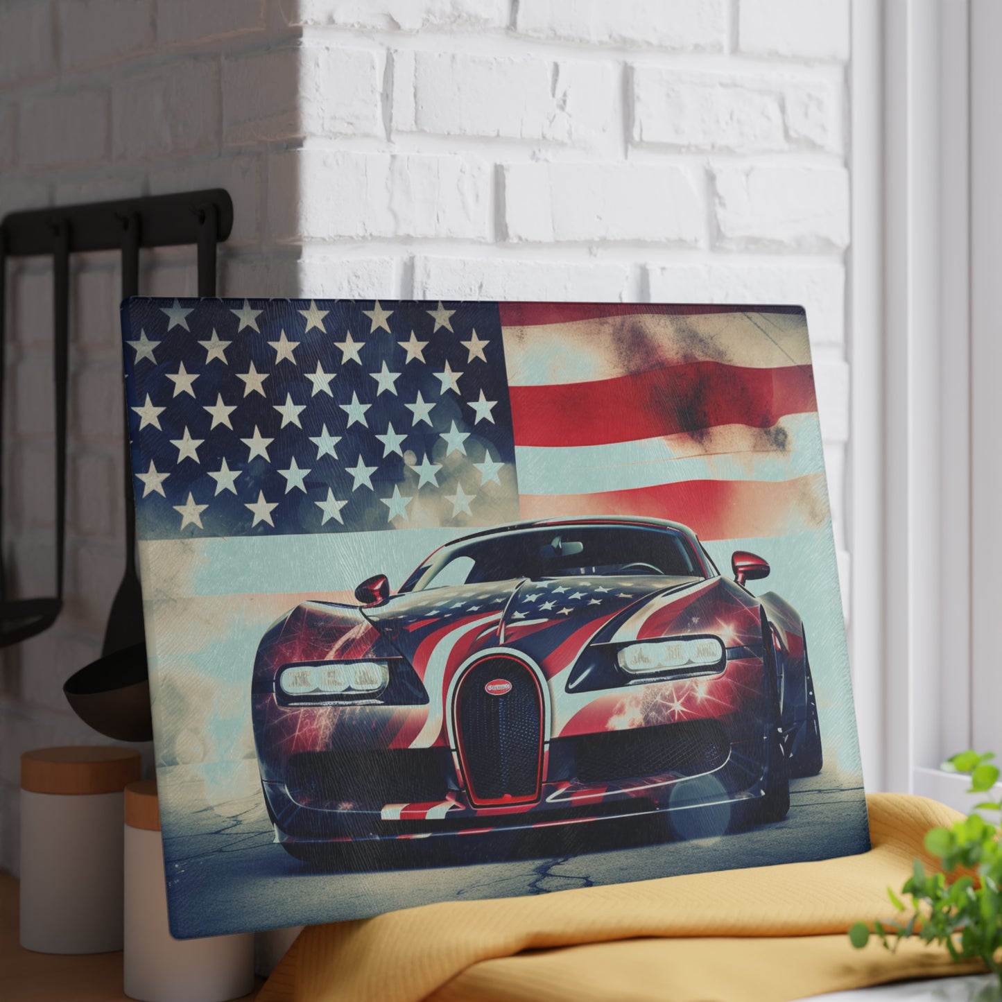 Glass Cutting Board Abstract American Flag Background Bugatti 1