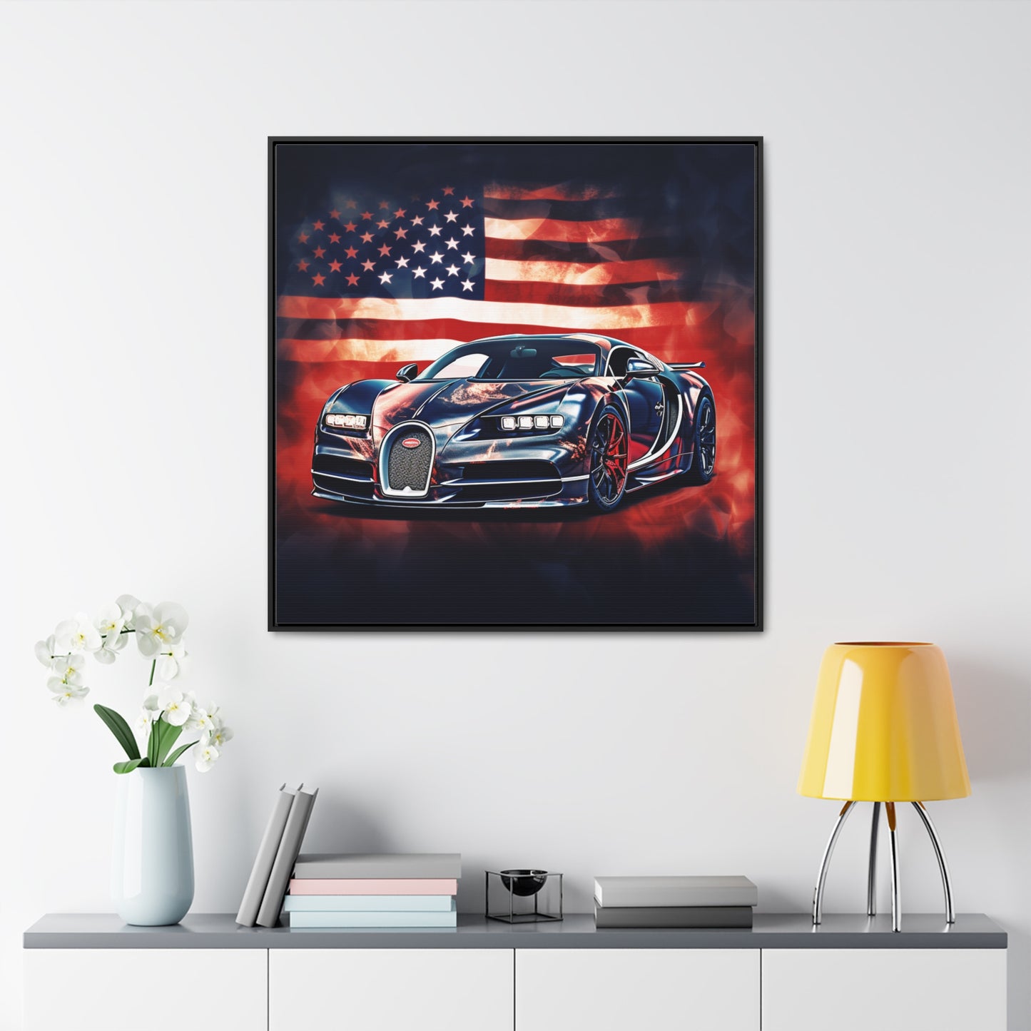 Gallery Canvas Wraps, Square Frame Abstract American Flag Background Bugatti 4