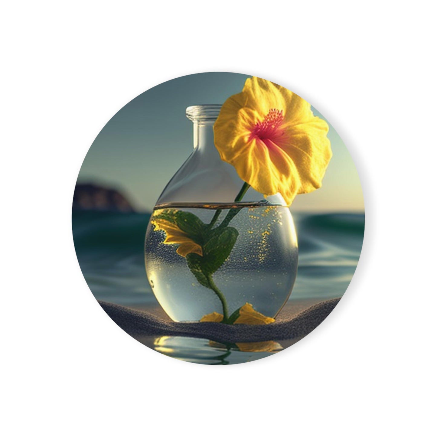 Cork Back Coaster Yellow Hibiscus glass 2