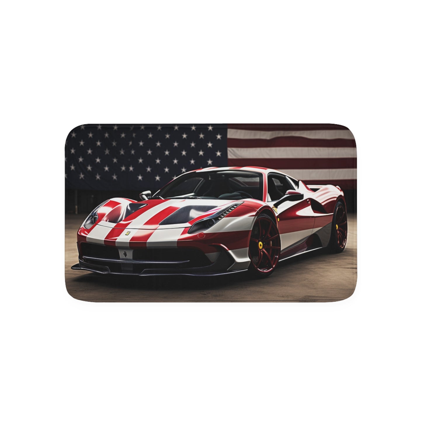 Memory Foam Bath Mat American Flag Background Ferrari 2