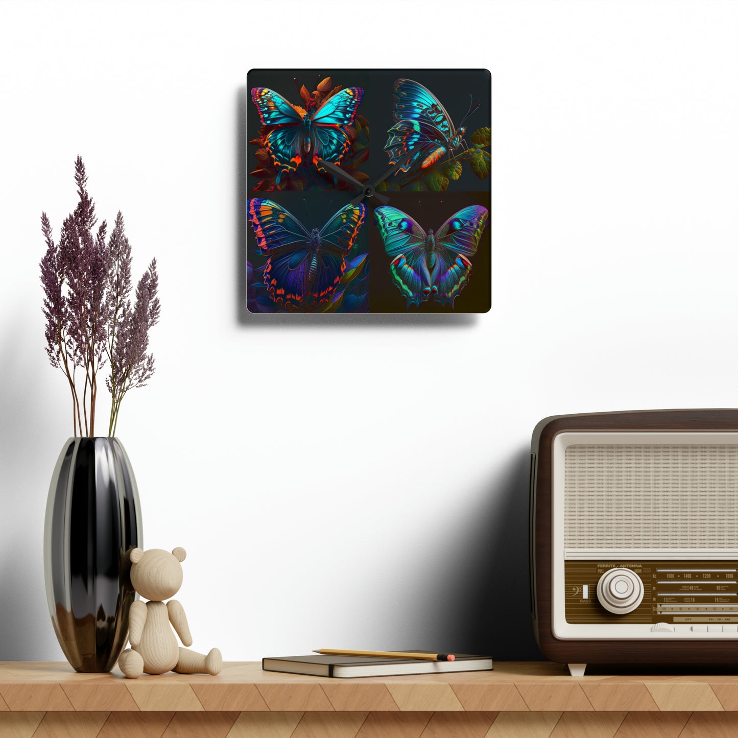 Acrylic Wall Clock Hue Neon Butterfly 5