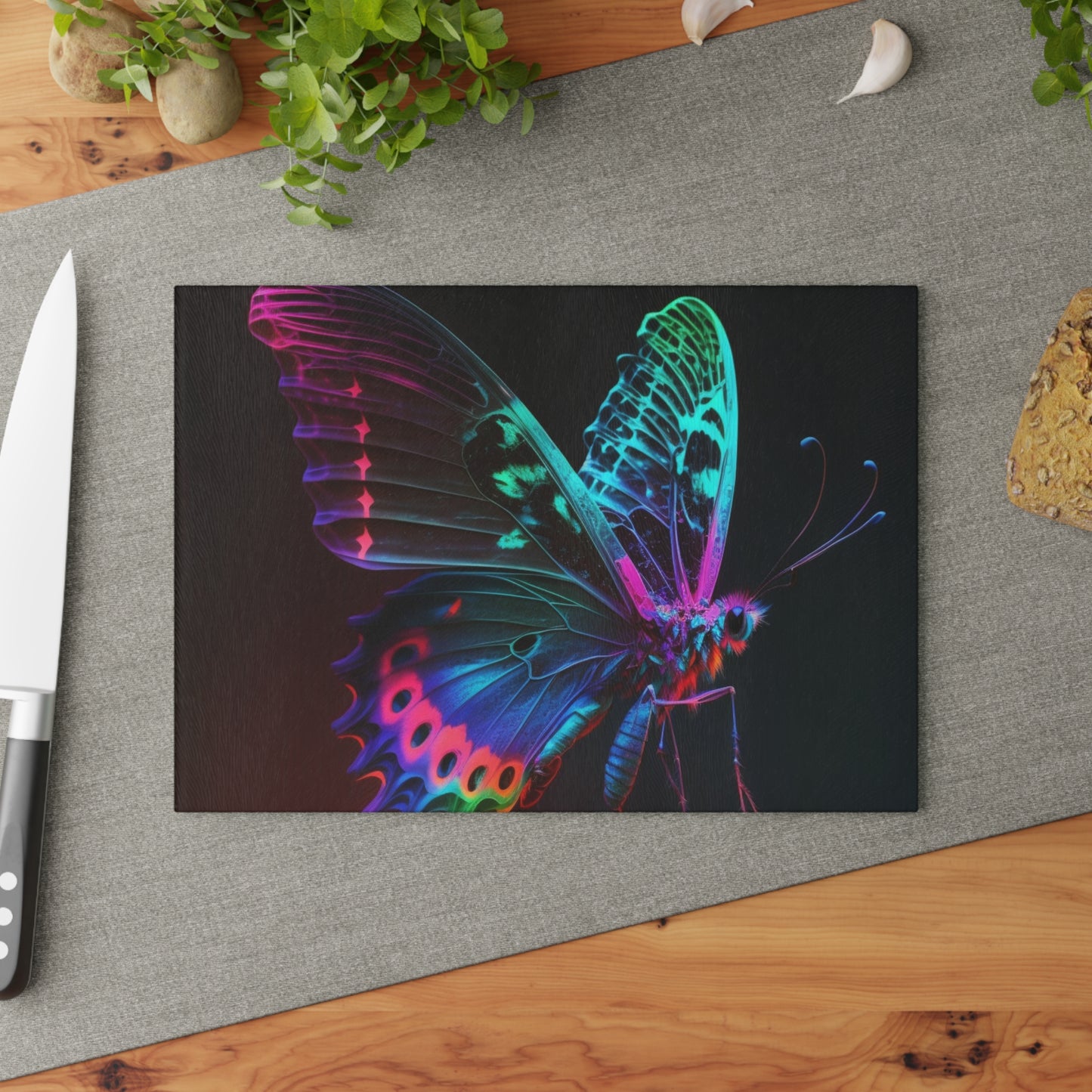 Glass Cutting Board Raw Hyper Color Butterfly 1