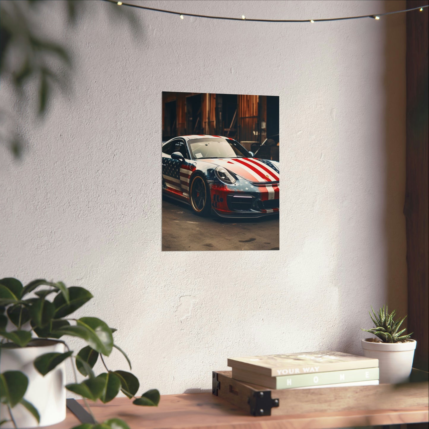 Premium Matte Vertical Posters American Flag Porsche 3