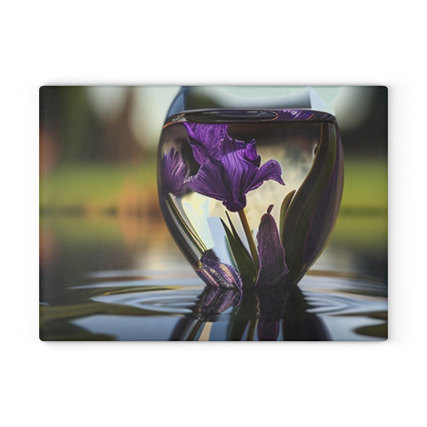 Glass Cutting Board Purple Iris in a vase 3