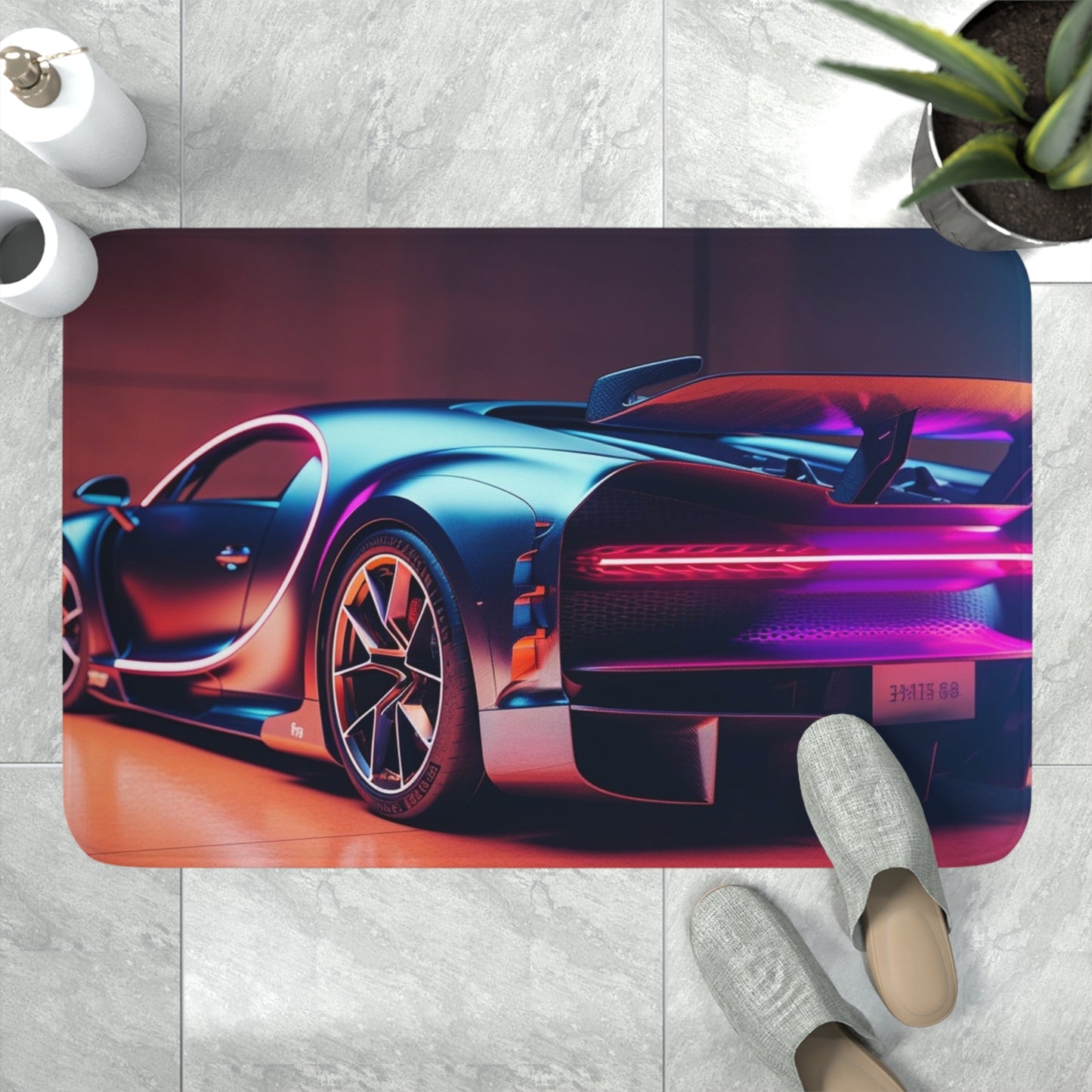 Memory Foam Bath Mat Hyper Bugatti Neon Chiron 2