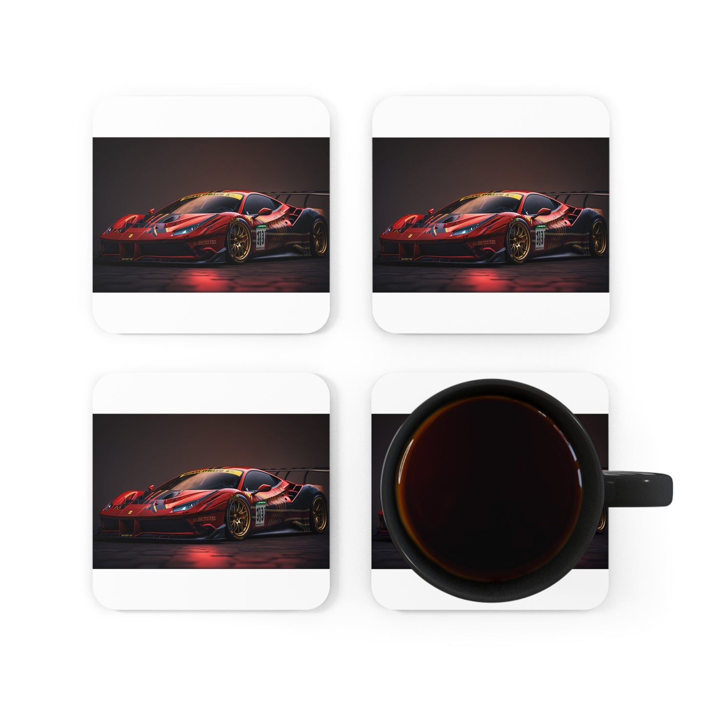 Corkwood Coaster Set Ferrari Red 1