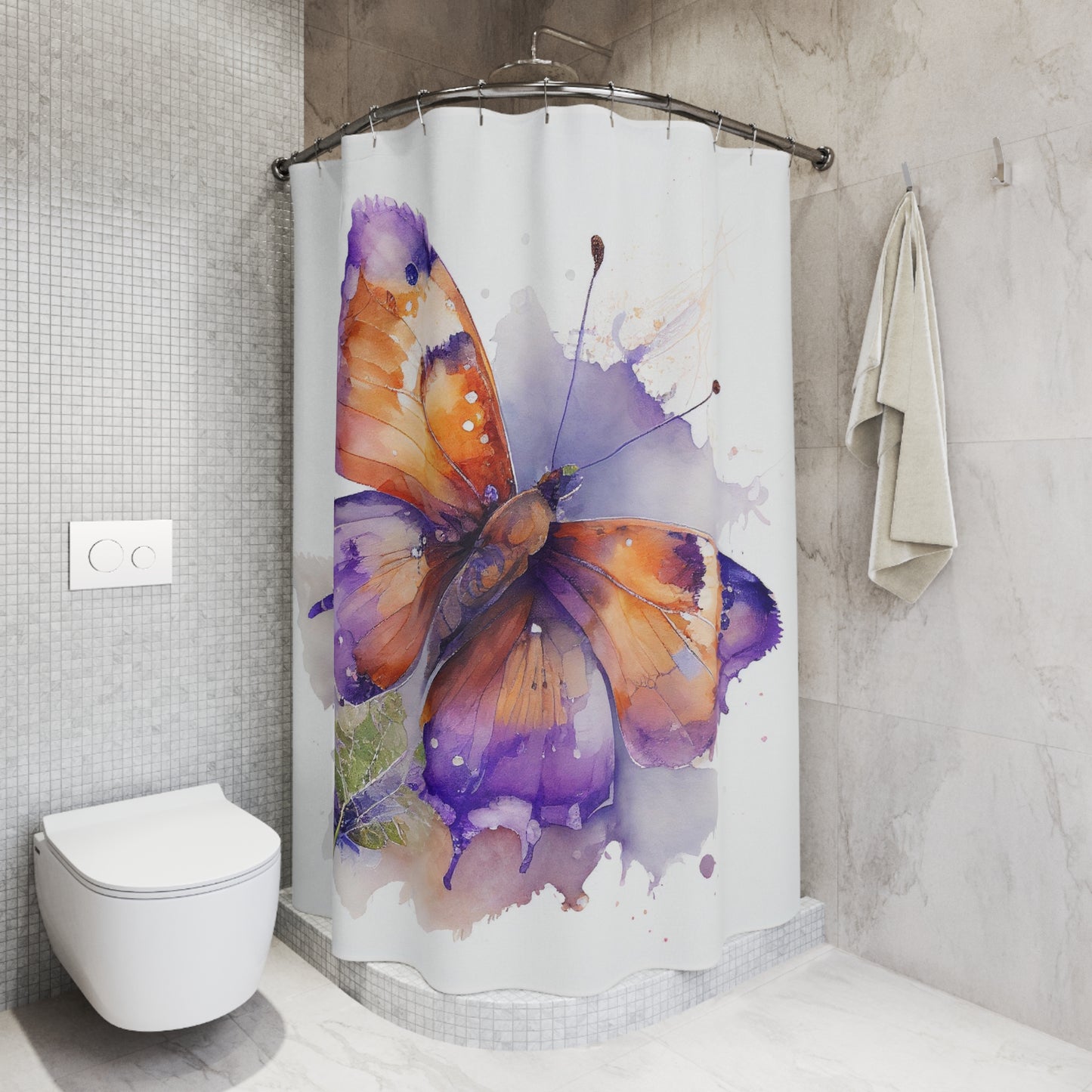Polyester Shower Curtain MerlinRose Watercolor Butterfly 2