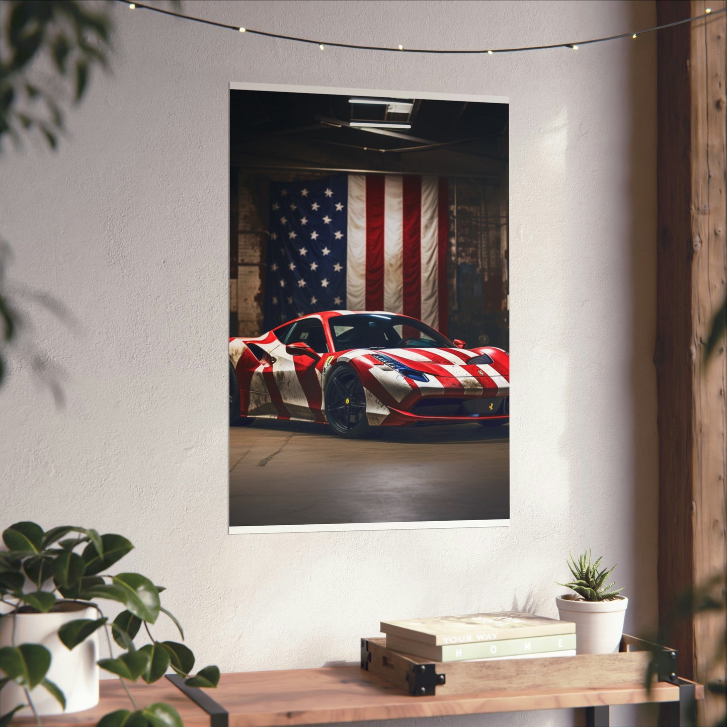 Premium Matte Vertical Posters American Flag Farrari 2