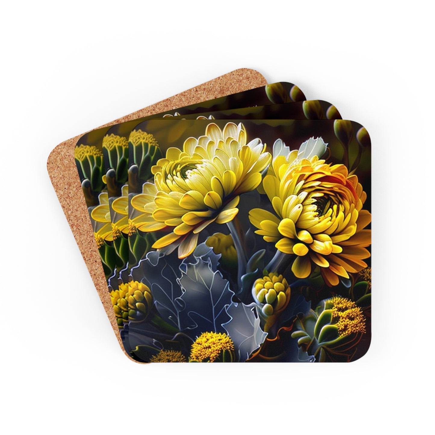 Corkwood Coaster Set Yellow Hermosas Flores Amarillas 1