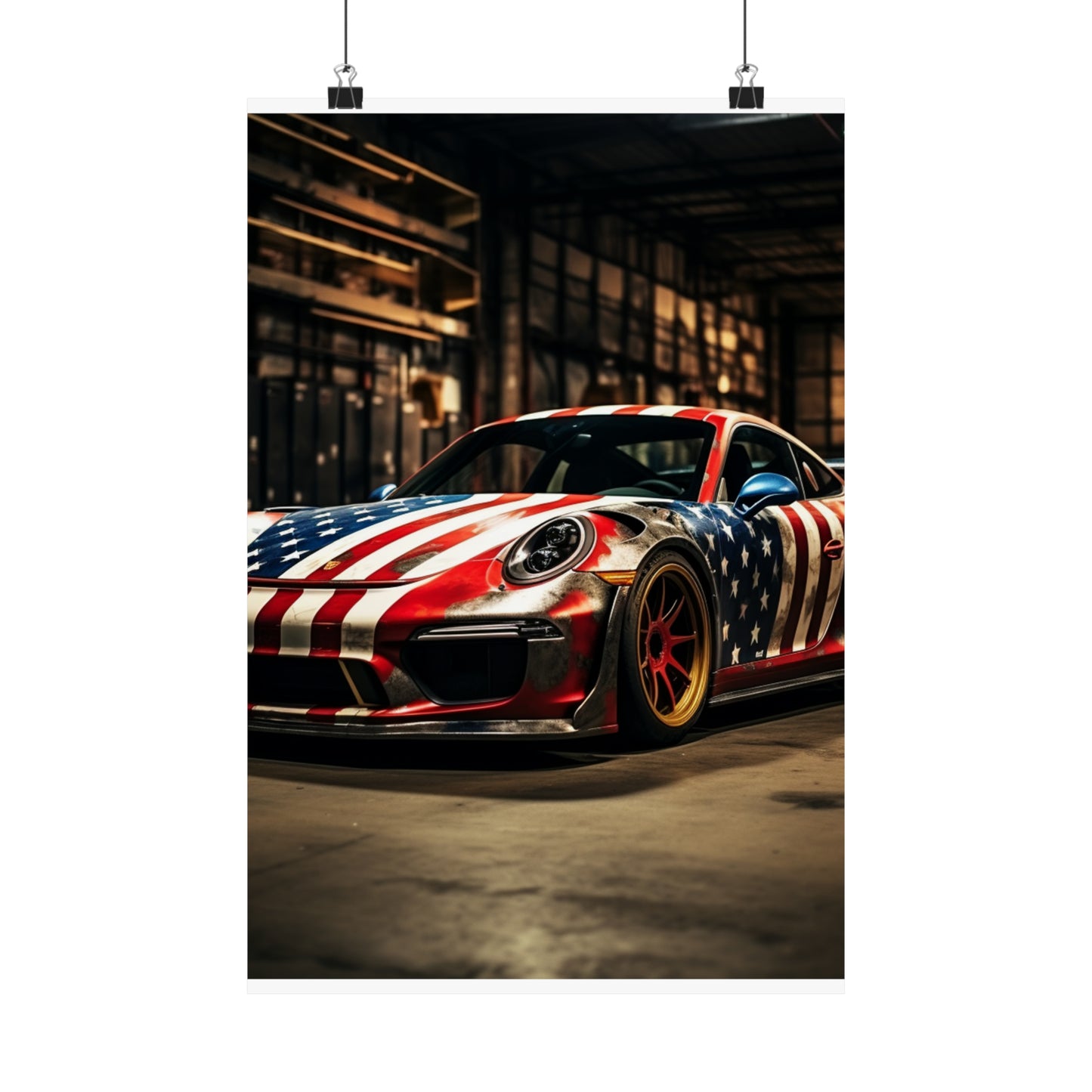 Premium Matte Vertical Posters American Flag Porsche 4