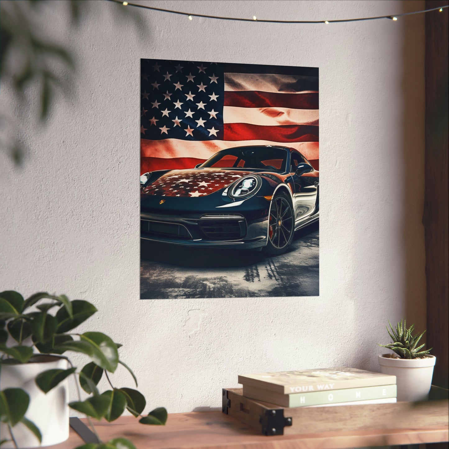 Premium Matte Vertical Posters Abstract American Flag Background Porsche 2