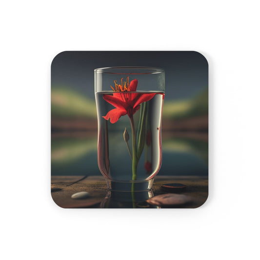 Cork Back Coaster Red Lily in a Glass vase 1