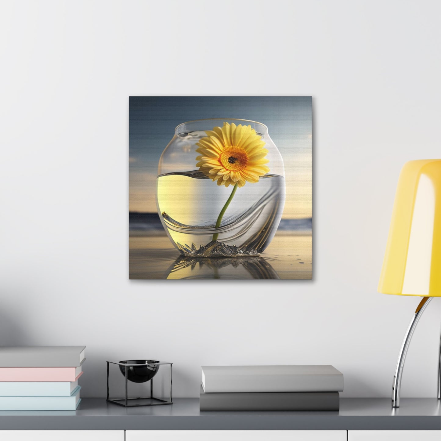 Canvas Gallery Wraps yello Gerbera glass 1