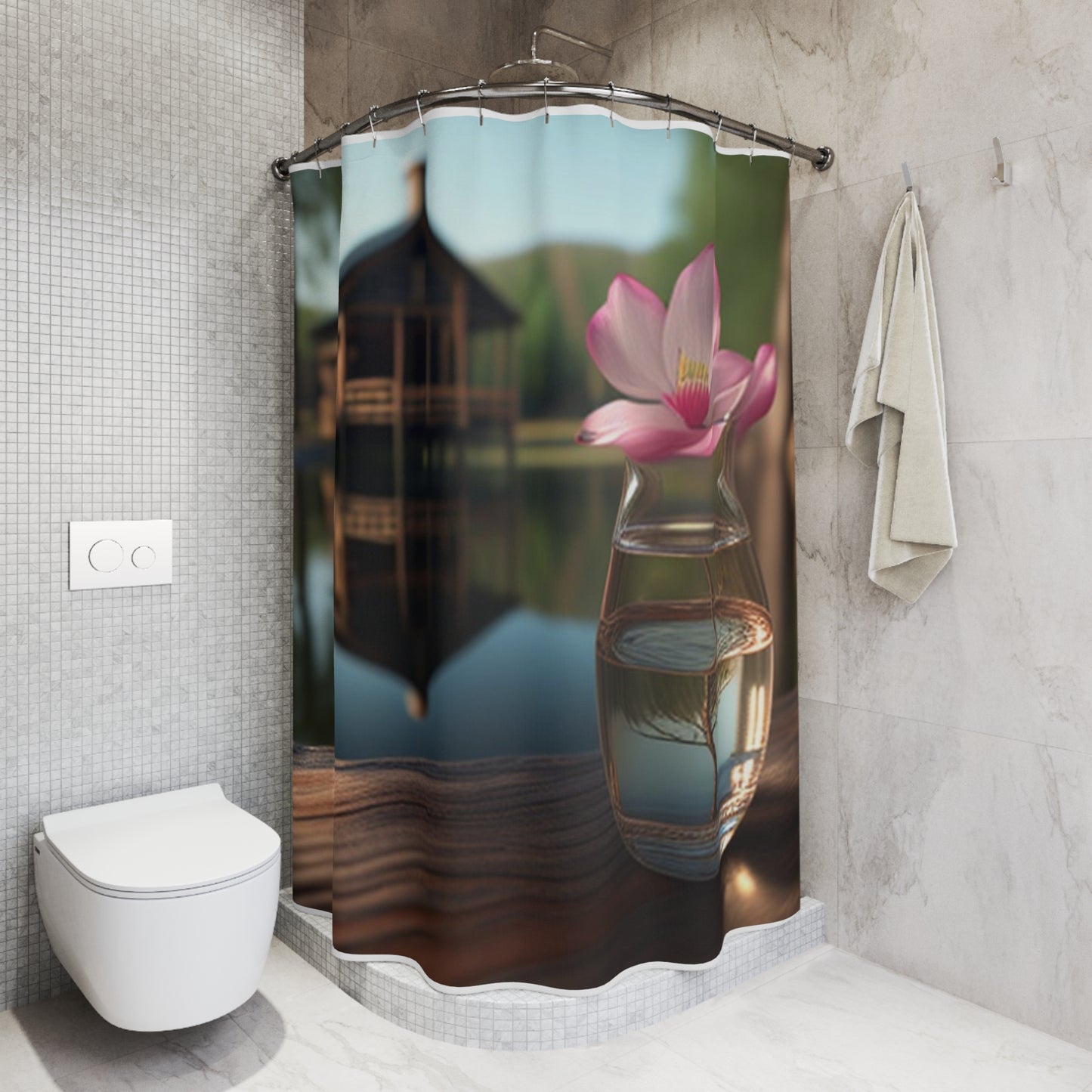 Polyester Shower Curtain Magnolia in a Glass vase 1