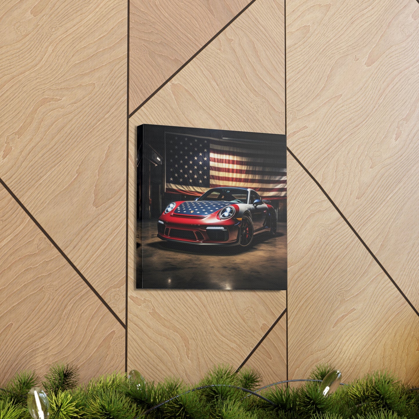 Canvas Gallery Wraps American Flag Background Porsche 1