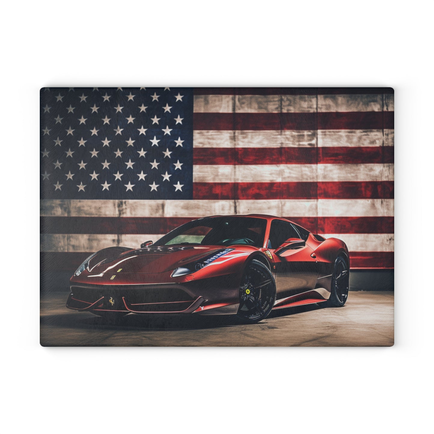 Glass Cutting Board American Flag Background Ferrari 4