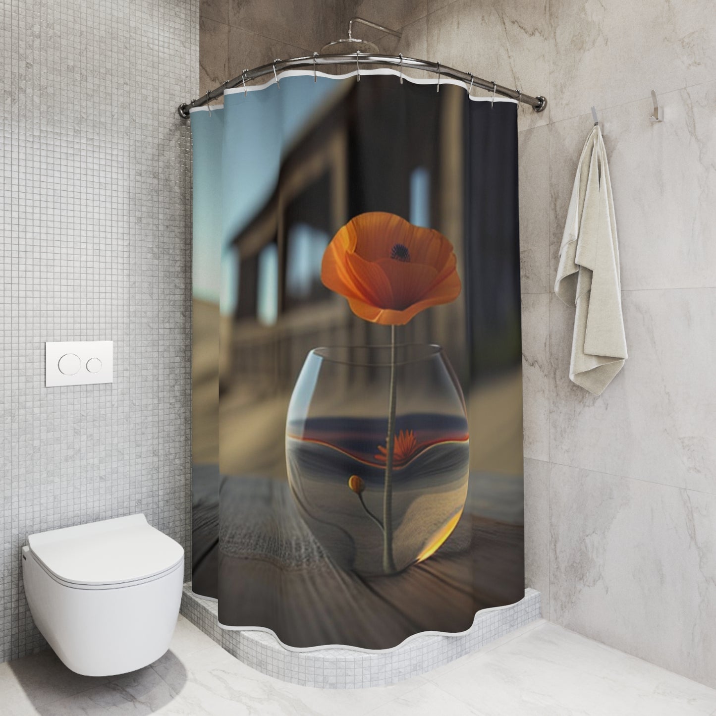 Polyester Shower Curtain Poppy in a Glass Vase 4