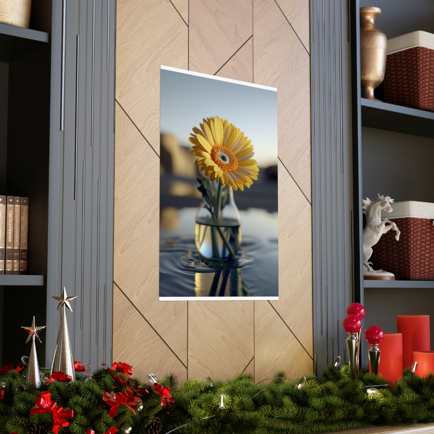 Premium Matte Vertical Posters yello Gerbera glass 4