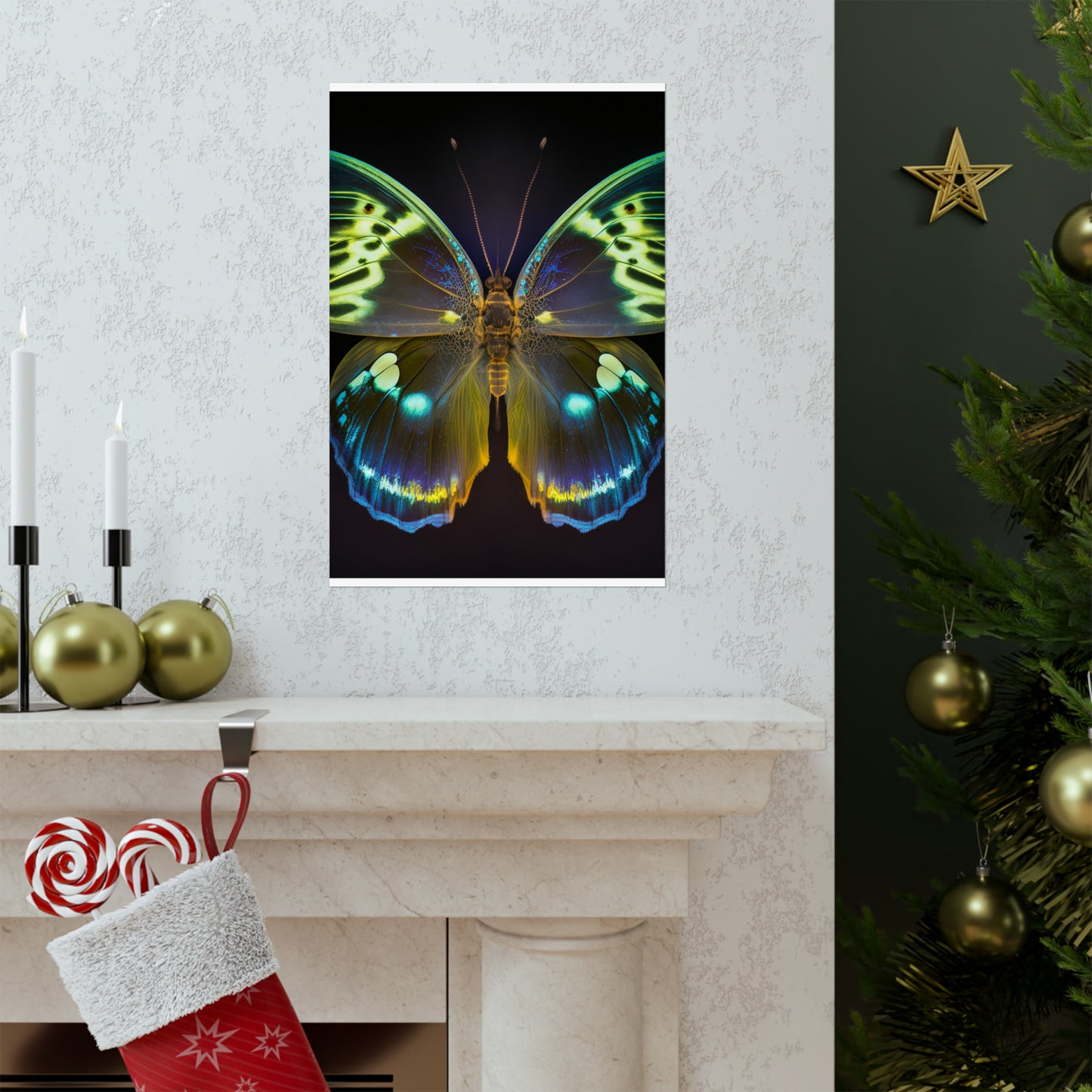 Premium Matte Vertical Posters Neon Hue Butterfly 1