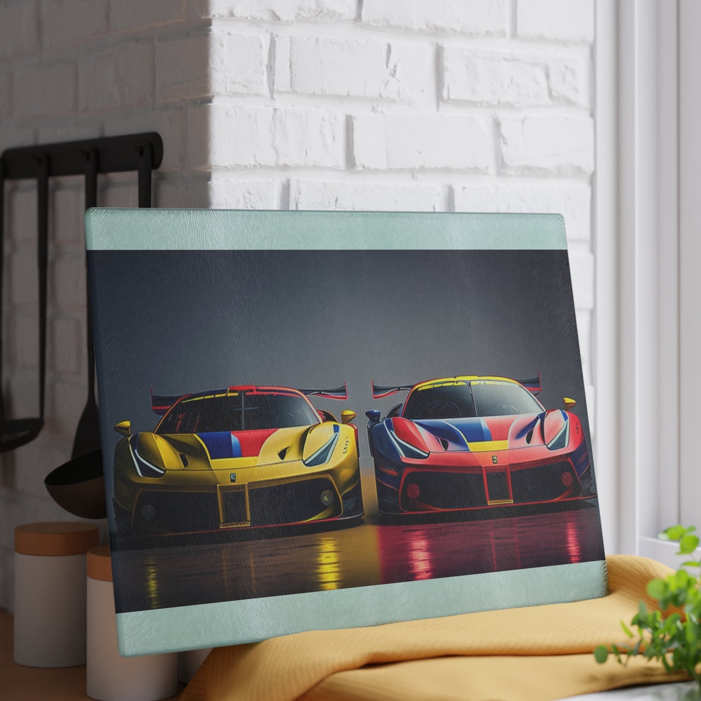 Glass Cutting Board Ferrari Red Blue 1