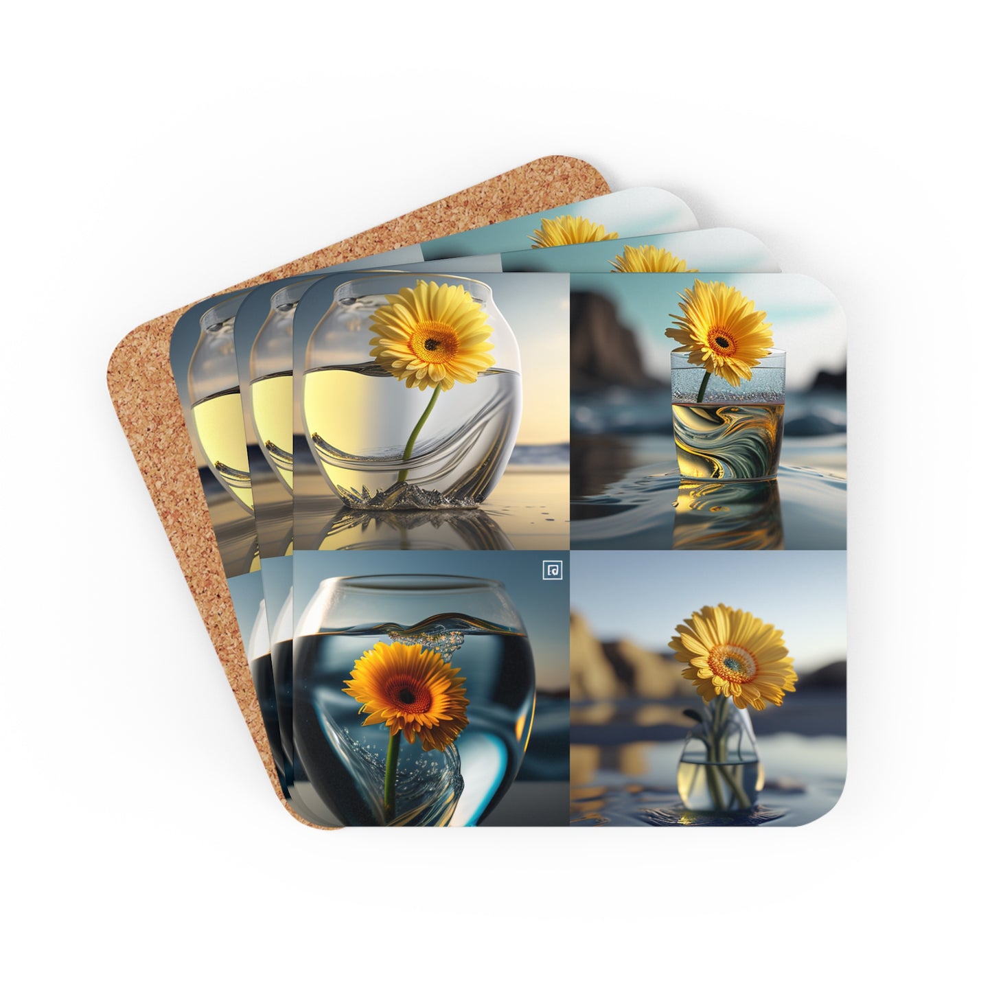 Corkwood Coaster Set yello Gerbera glass 5