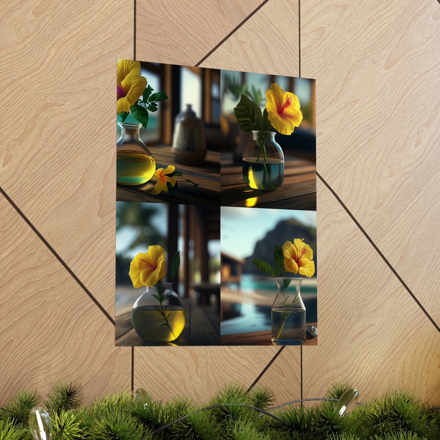 Premium Matte Vertical Posters Yellow Hibiscus Wood 5