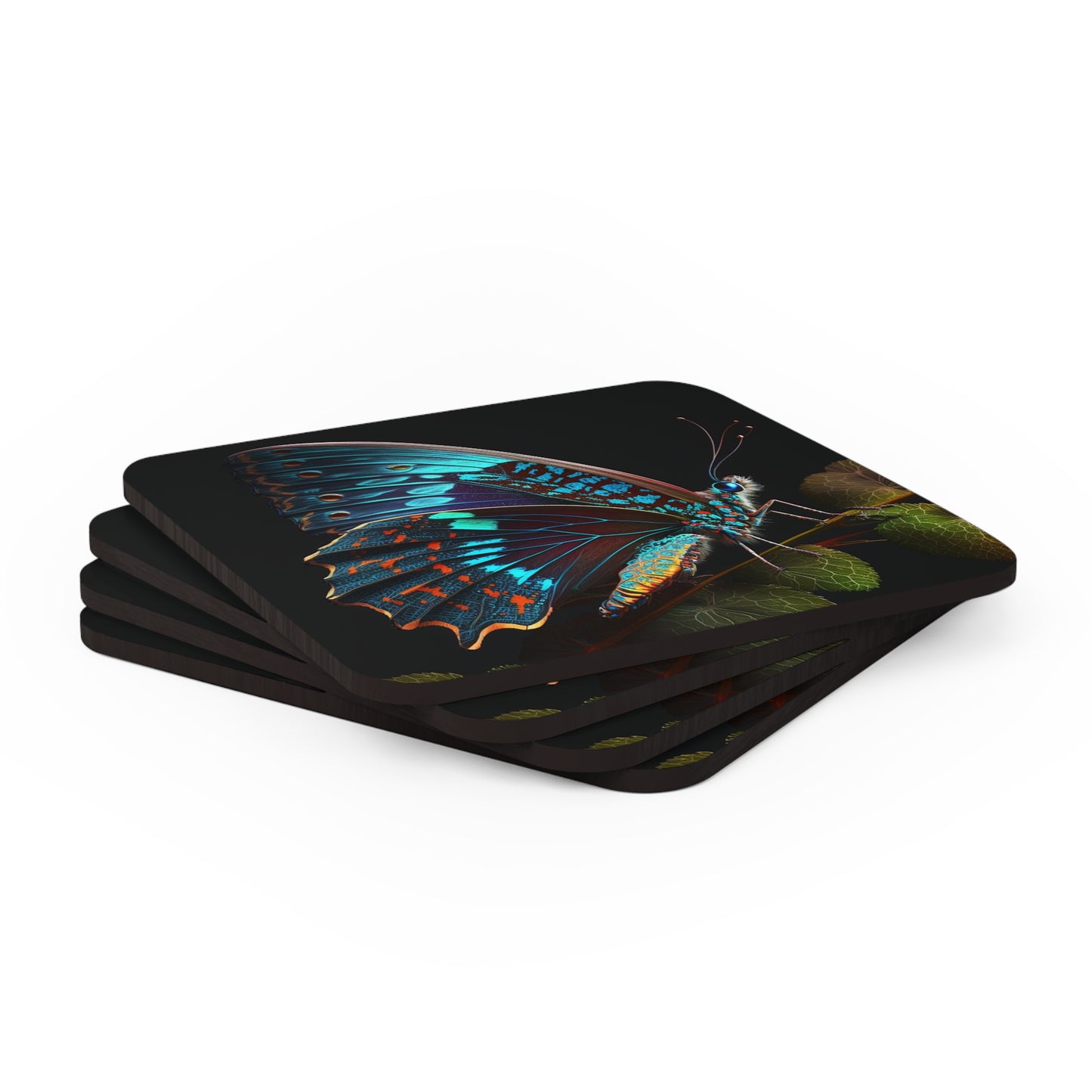 Corkwood Coaster Set Hue Neon Butterfly 2