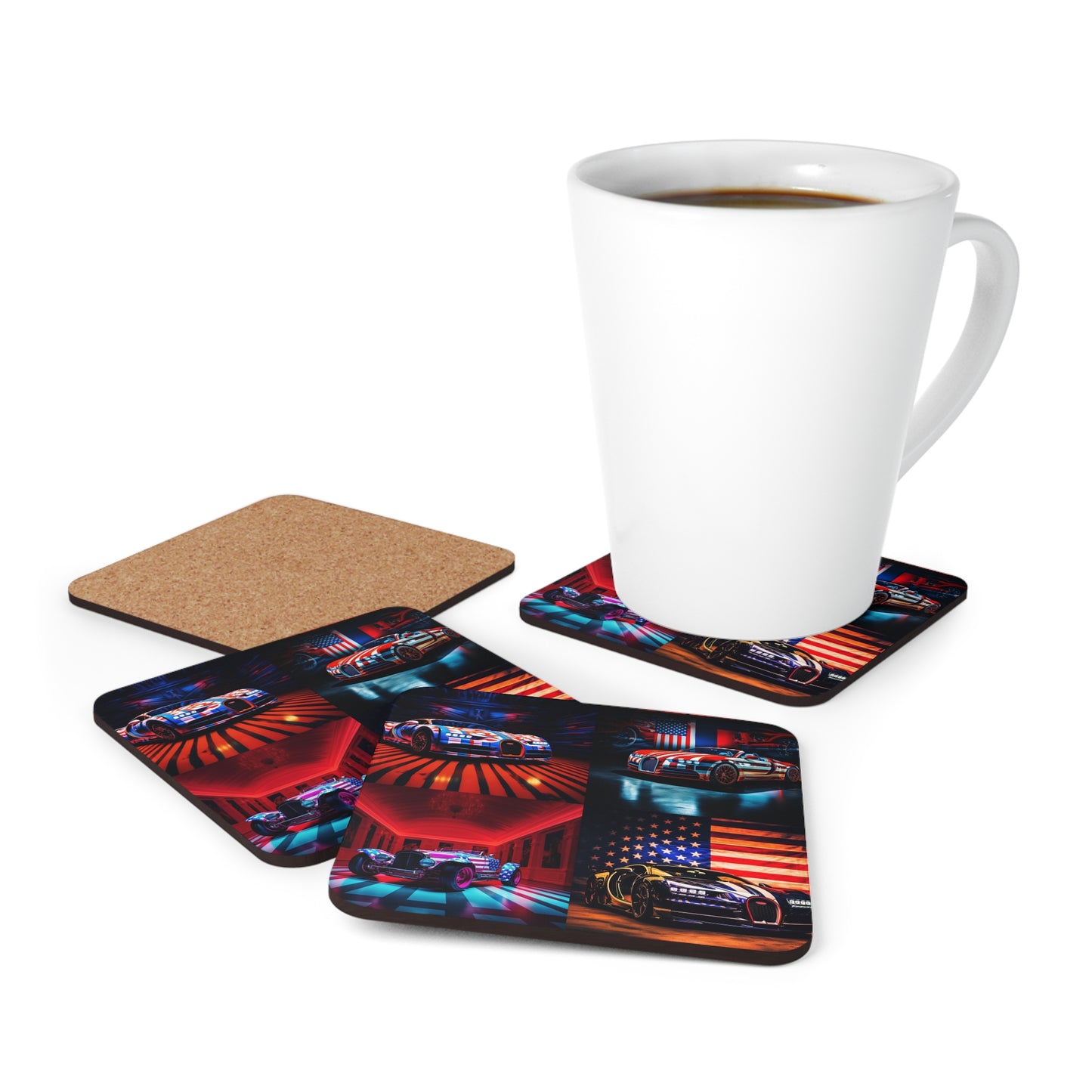 Corkwood Coaster Set Macro Bugatti American Flag 5