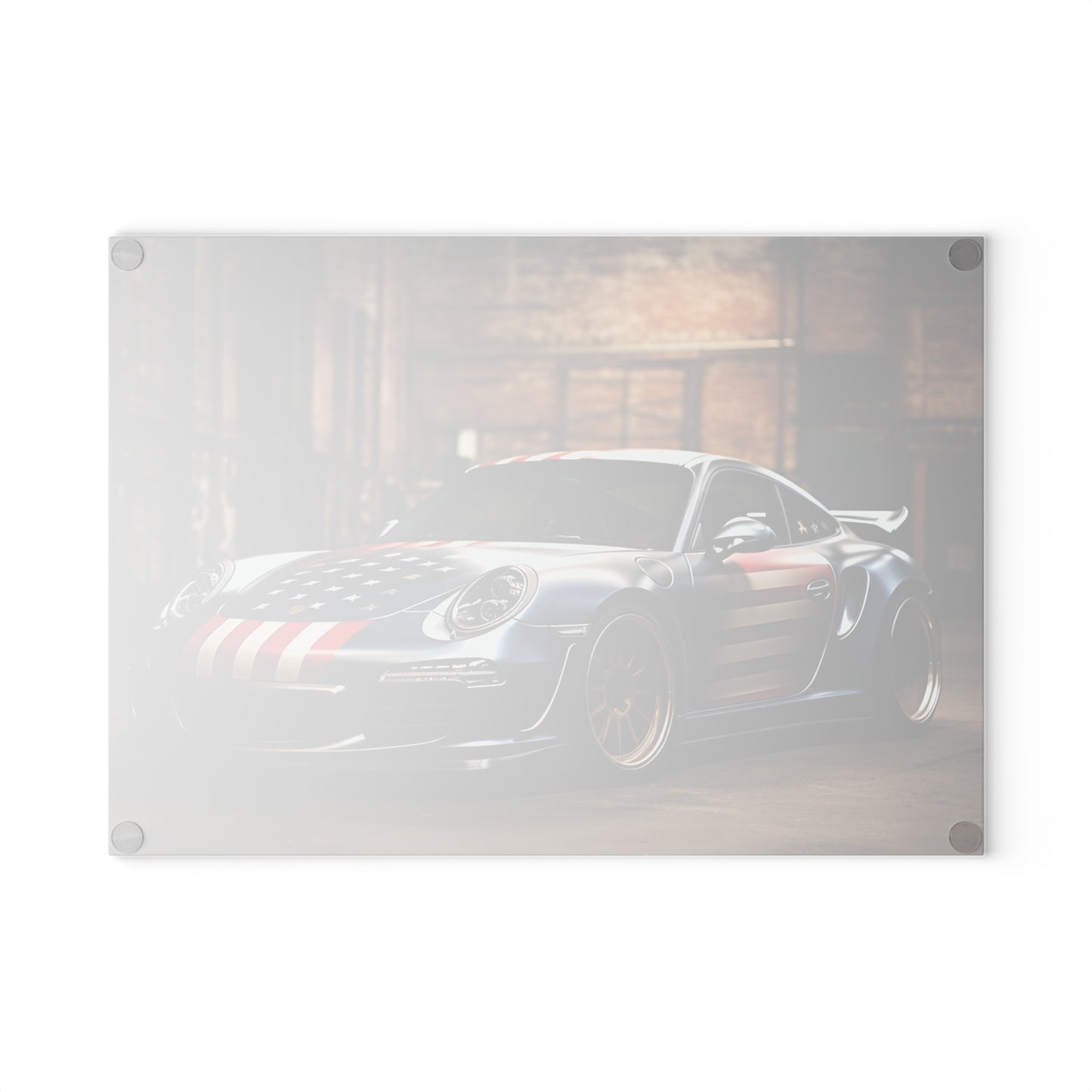 Glass Cutting Board American Flag Porsche 1