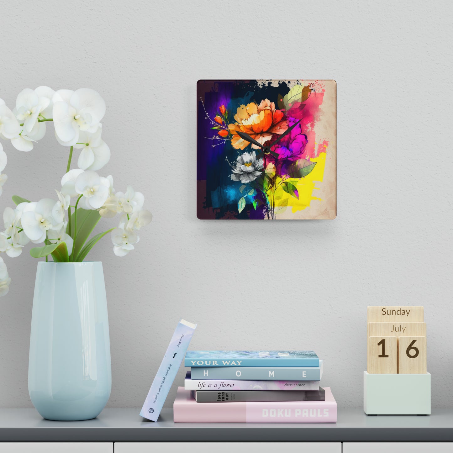 Acrylic Wall Clock Bright Spring Flowers 4