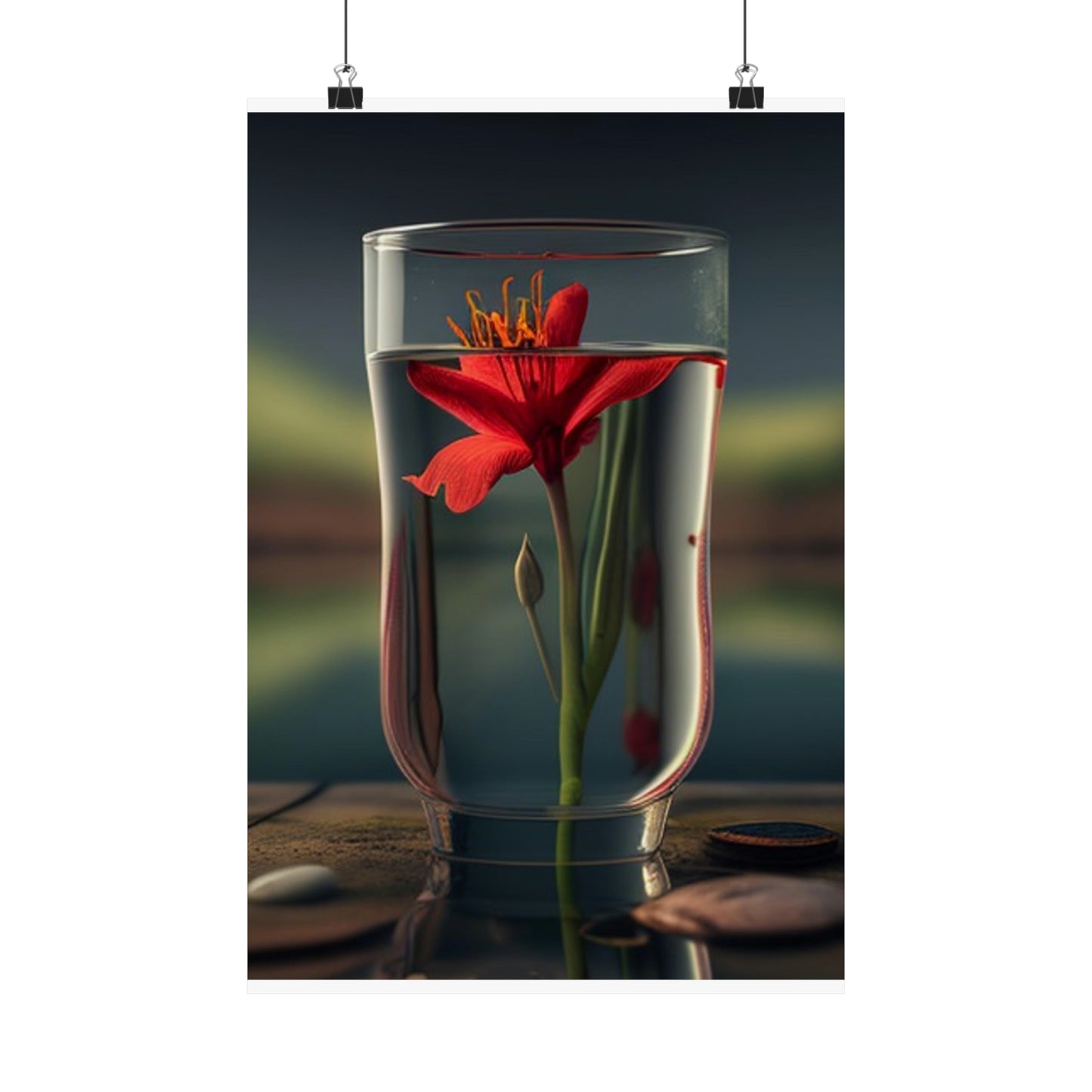 Premium Matte Vertical Posters Red Lily in a Glass vase 1