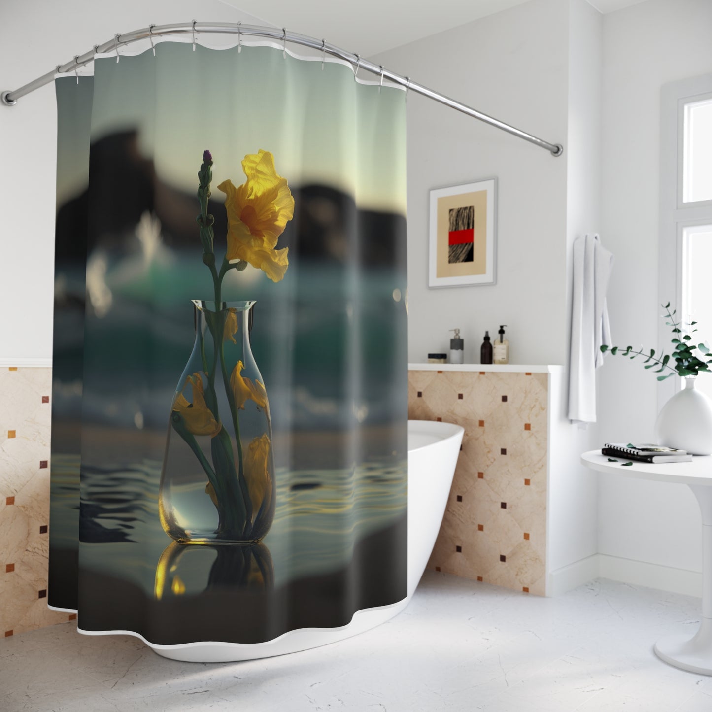 Polyester Shower Curtain Yellow Gladiolus glass 2