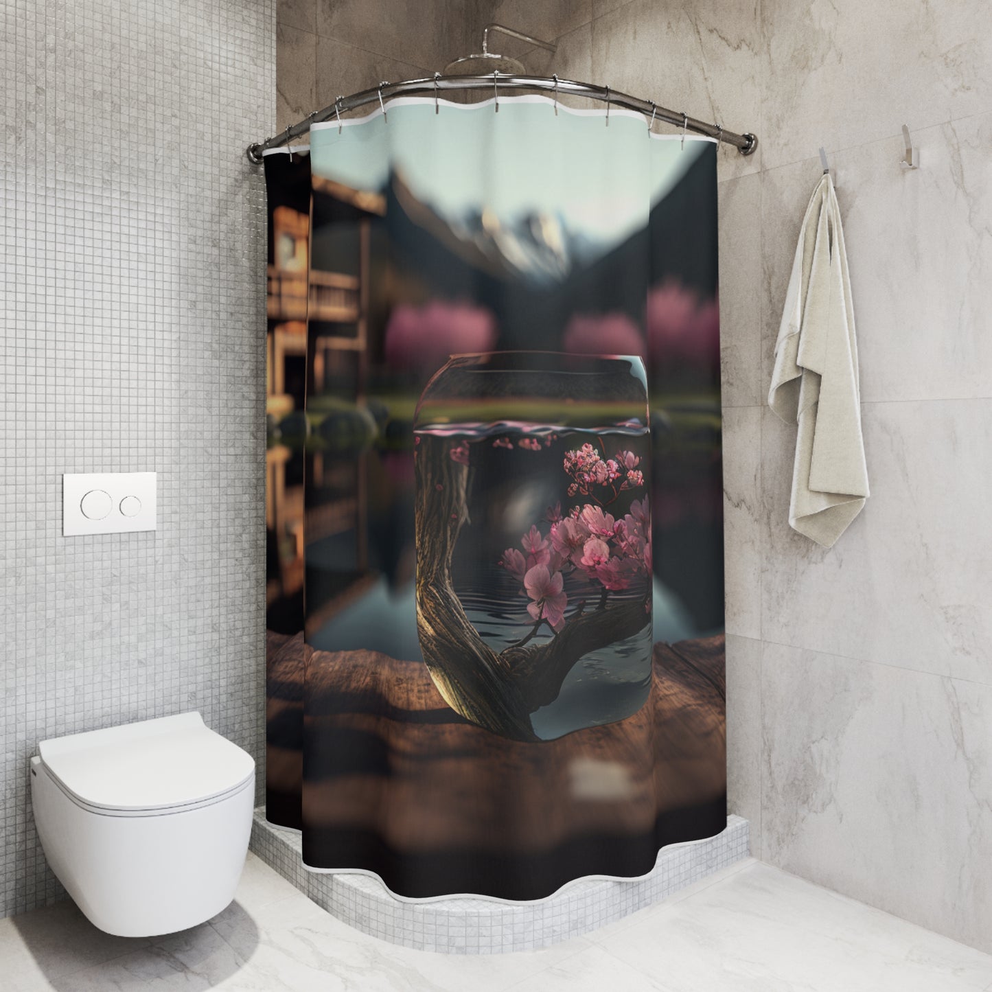 Polyester Shower Curtain Cherry Blossom 3
